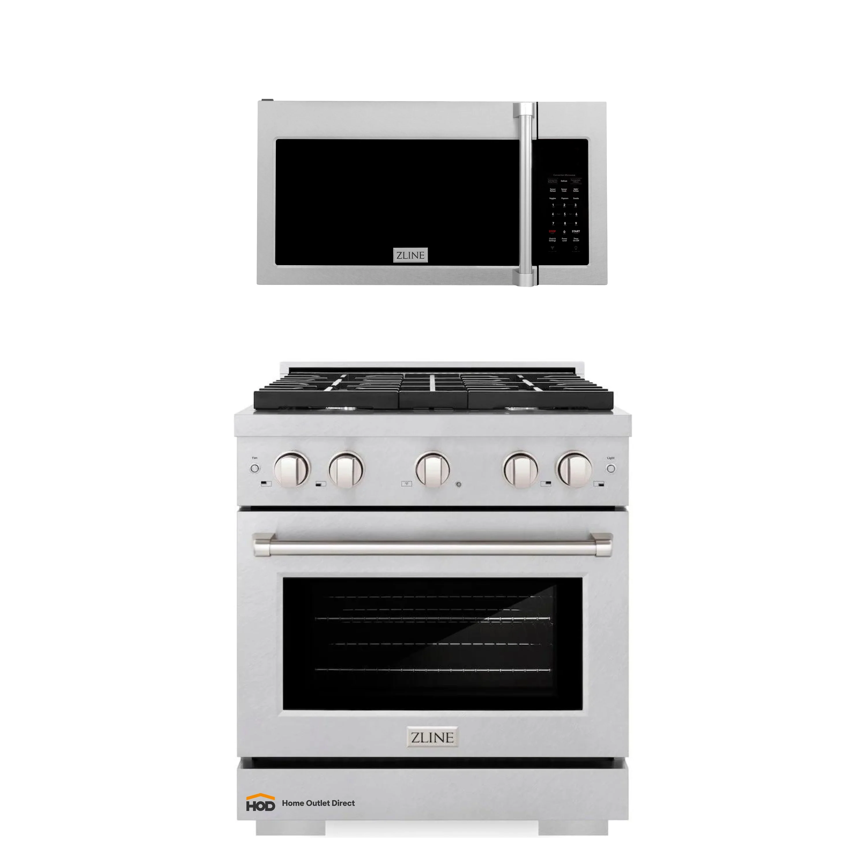 ZLINE 2-Piece Appliance Package - 30-Inch Gas Range & 30-Inch Over-The-Range Microwave Oven in Satin Stainless Steel (2KP-SGRSOTRH30)