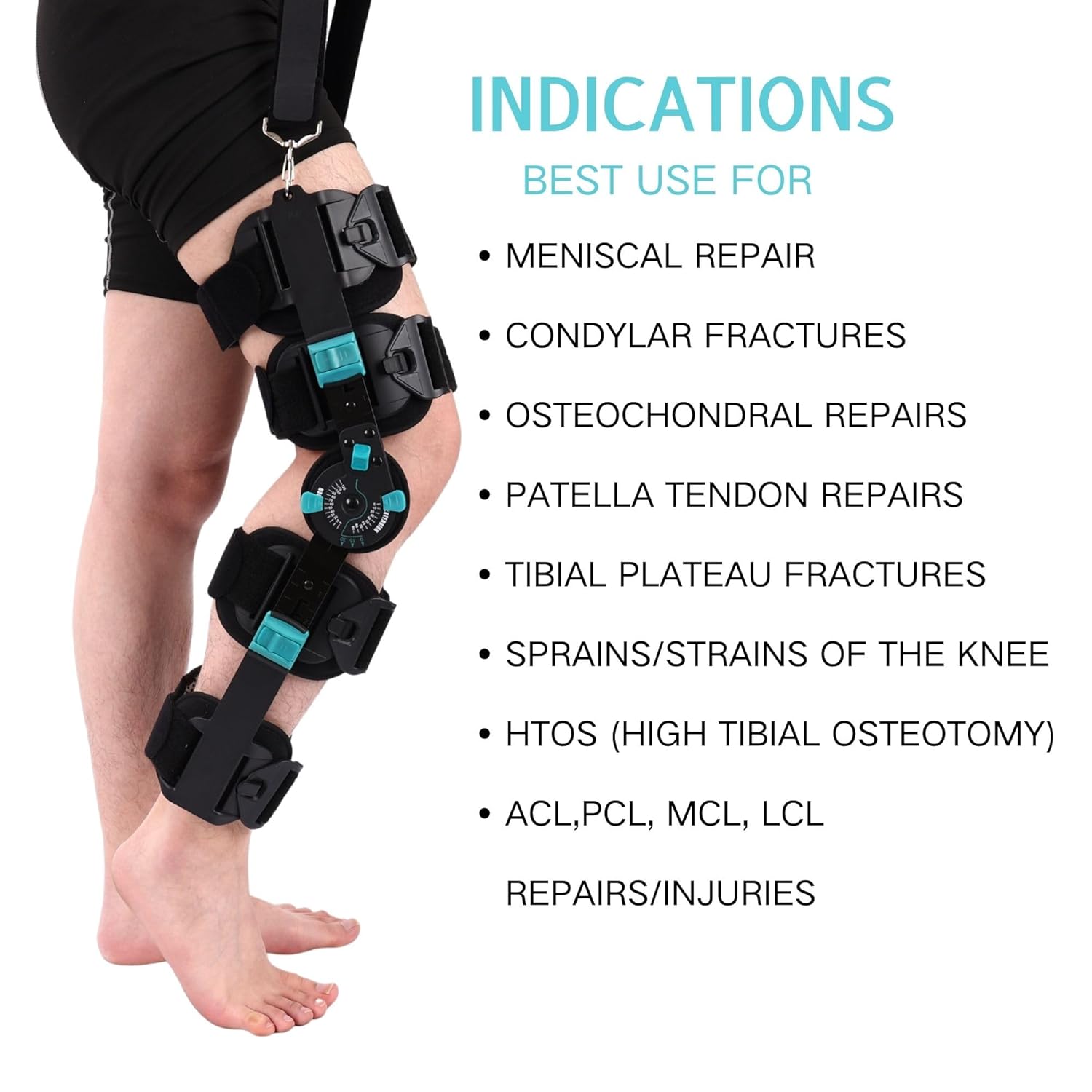 Hinged Rom Knee Brace, Adjustable Post Op Knee Immobilizer for Recovery Stabilization, ACL, MCL and PCL Injury, Medical Orthopedic Support Stabilizer After Surgery for Left and Right Leg