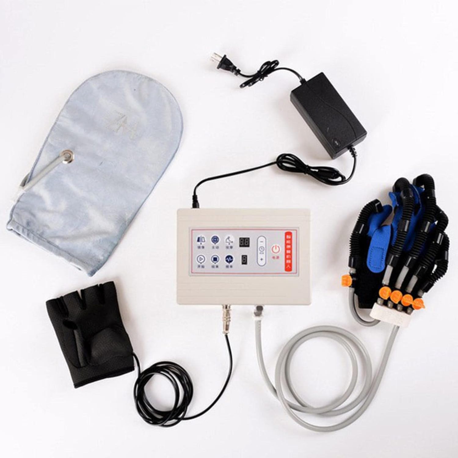 Rehabilitation Gloves Finger Orthoses Protector Exoskeleton Manual Training with LCD Touch Screen/Timing/Training Intensity,Left-L