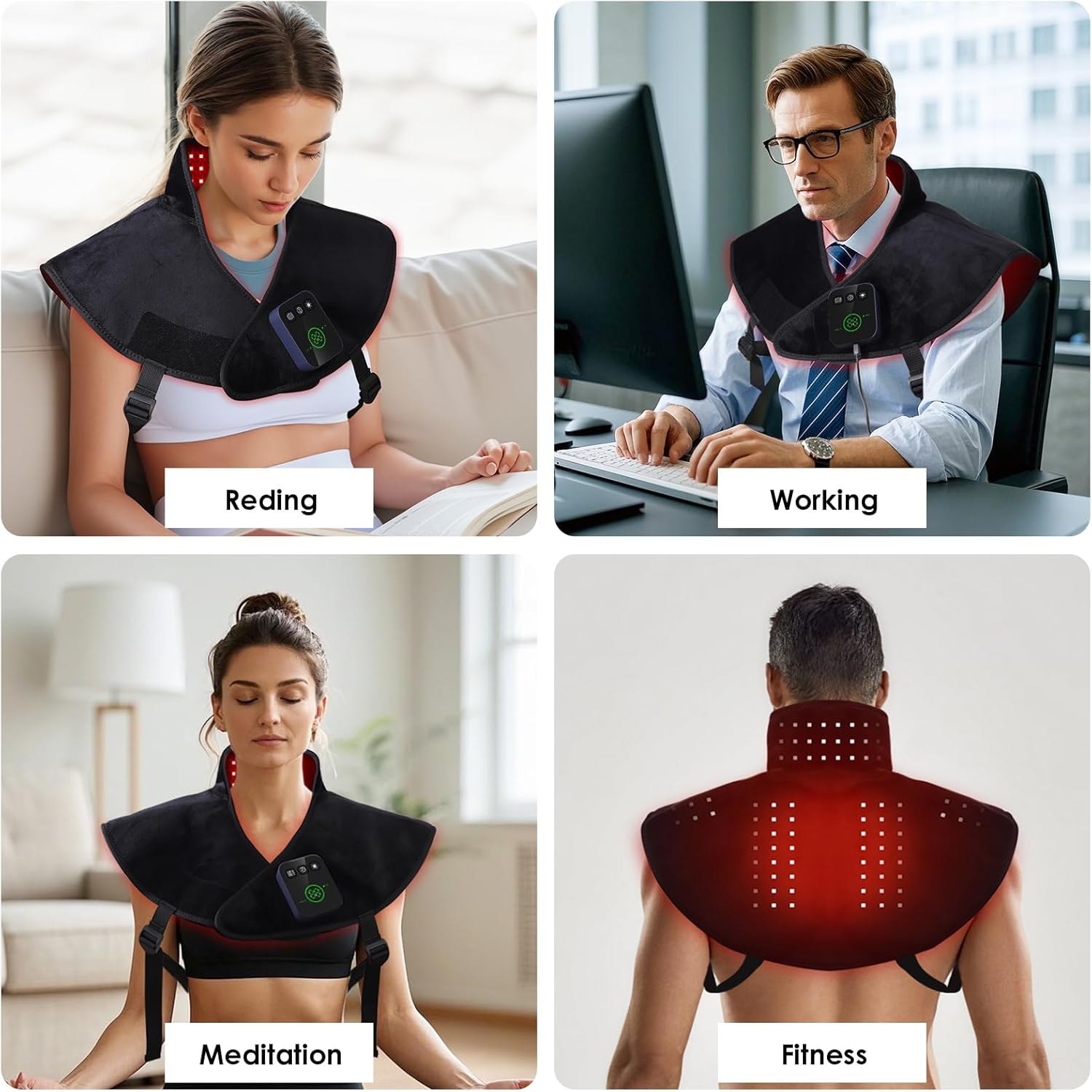 Red Light Therapy Neck Shoulder,Rechargeable Light Therapy for Body with Massage and Timer,Wearable 660nm&850nm Red Light Therapy Wrap Pads for Body at Home