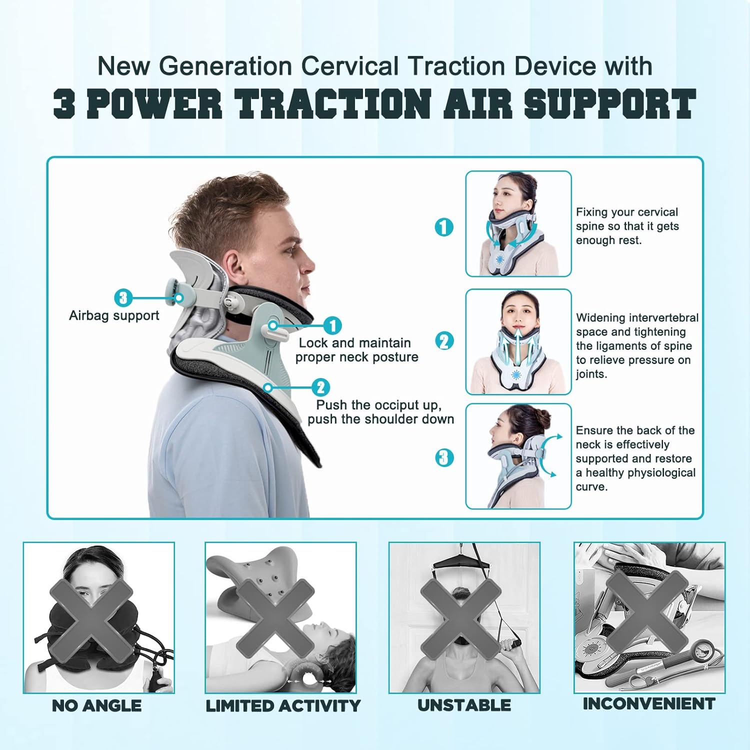 Cervical Neck Traction Device,Electric Air Pump Neck Stretcher Cervical Traction Device,with 3 Power Traction and 8 Airbag Support,Neck Brace which Decompresses the Neck and Relieves