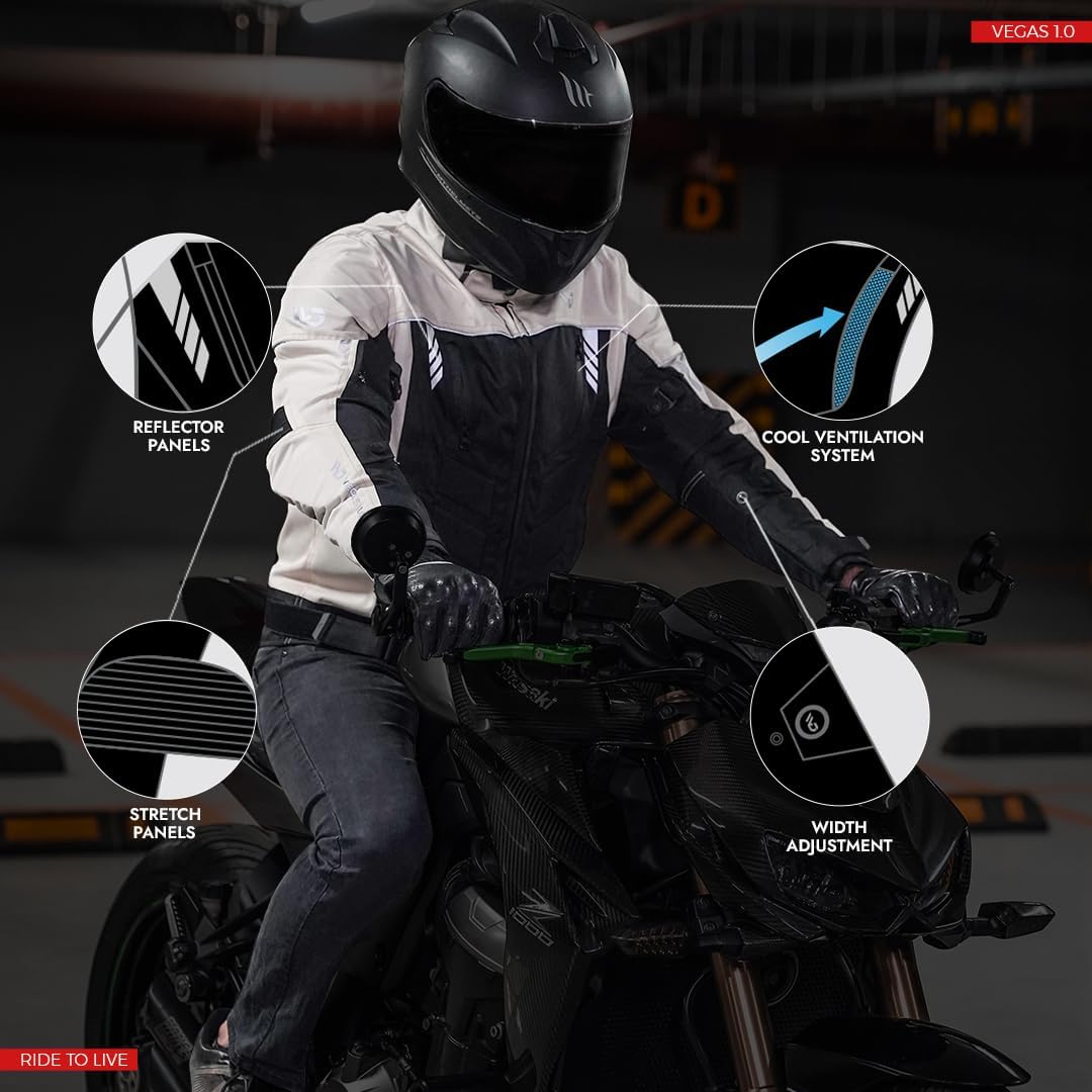 WD Motorsports Vegas 1.0 Men’s Textile Motorcycle Jacket, All-Season CE Armored, Waterproof Cordura Biker Jackets with Removeable Lining & Ventilated Zippers (Grey, 4XL)