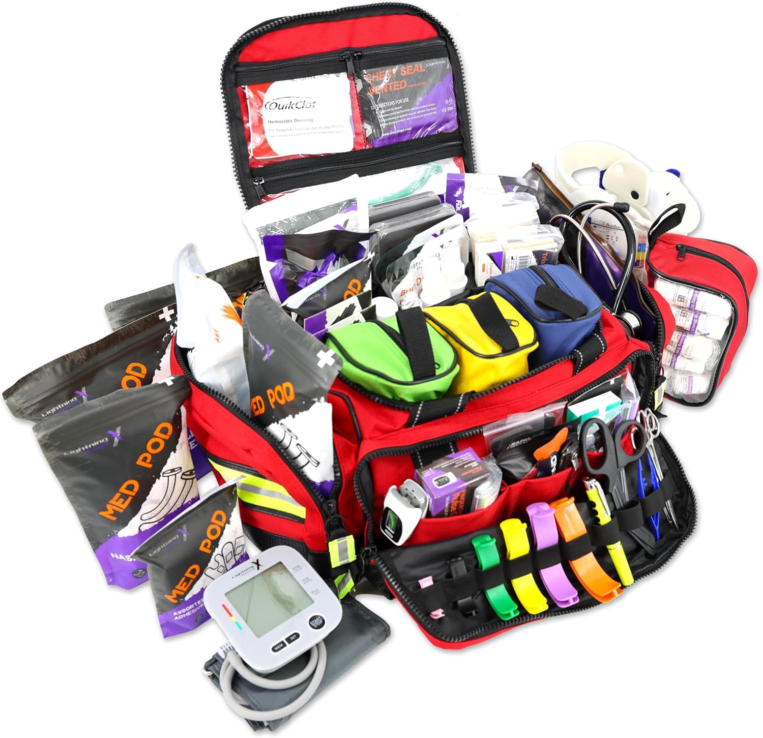 Lightning X Premium Stocked Modular EMS/EMT Trauma First Aid Responder Medical Bag + Kit