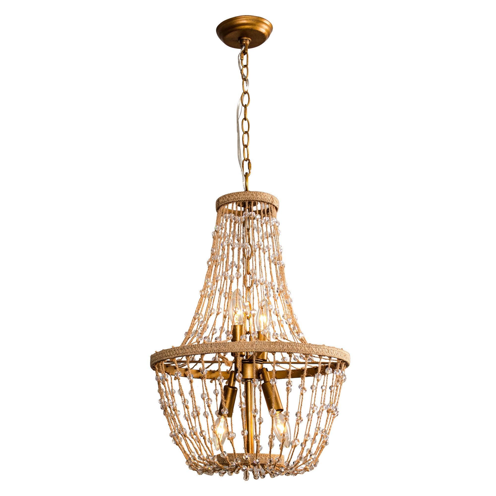 Parrot Uncle Modern Beaded Basket Weathered Wood 4-Light Chandelier (BBW9635-4)