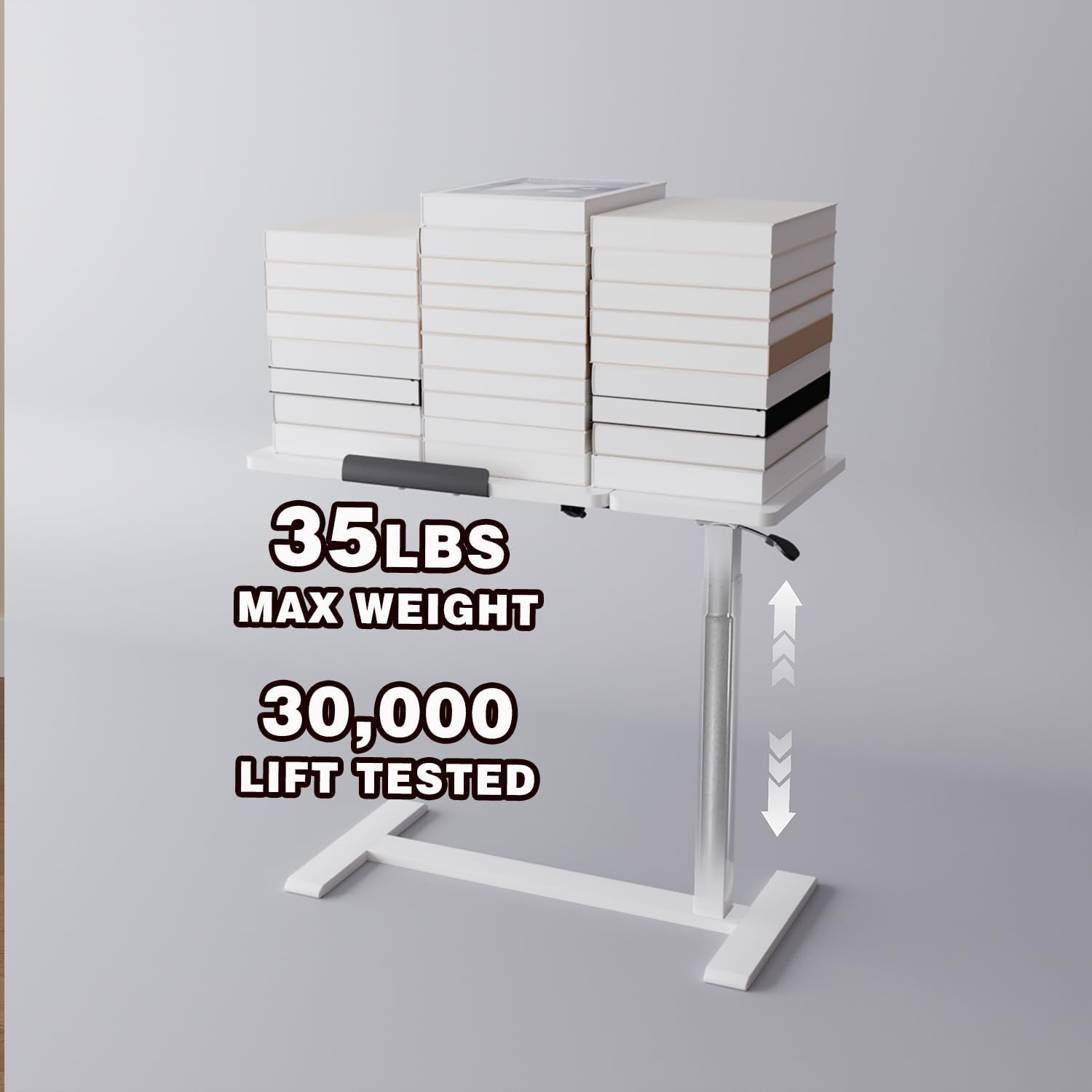 Adjustable Overbed Bedside Table with Wheels Pneumatic Mobile Standing Laptop Desk Rolling Computer Cart Movable Couch Desk Hospital Home Use, White