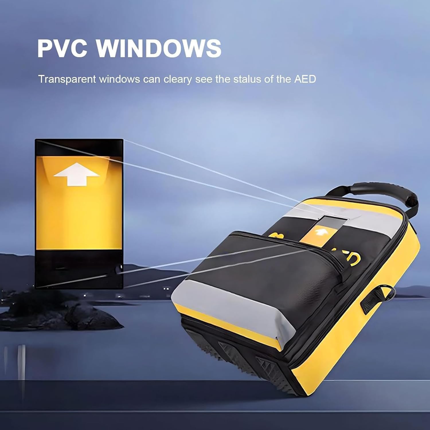 Defibrillator Pouch with Reflective Strips, Portable AED Storage Bag, Two-Layer Design, Two-Way Zipper, High-Density Oxford Cloth Emergency Container, Ideal for Home, Office, Hospital