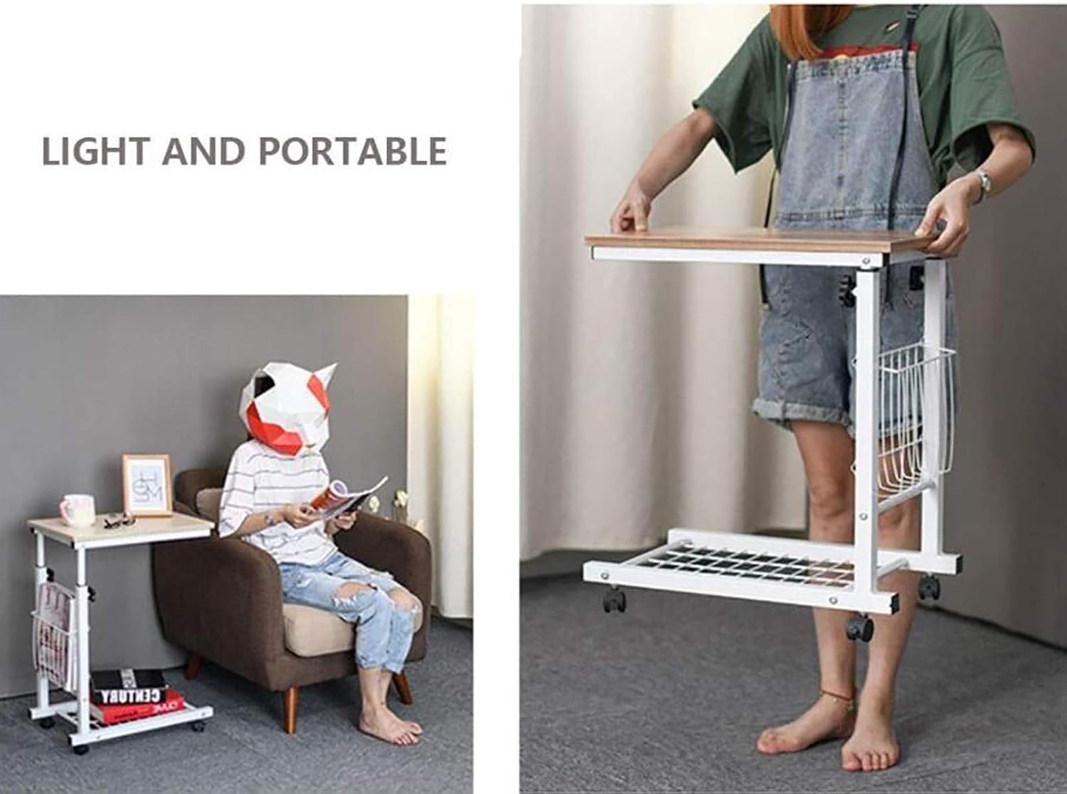 Overbed Table Height Adjustable Medical Overbed Table,Mobile Laptop Desk Tray Sofa End Table Rolling Coffee Side Table Elder Hospital Reading Bed Table Cart