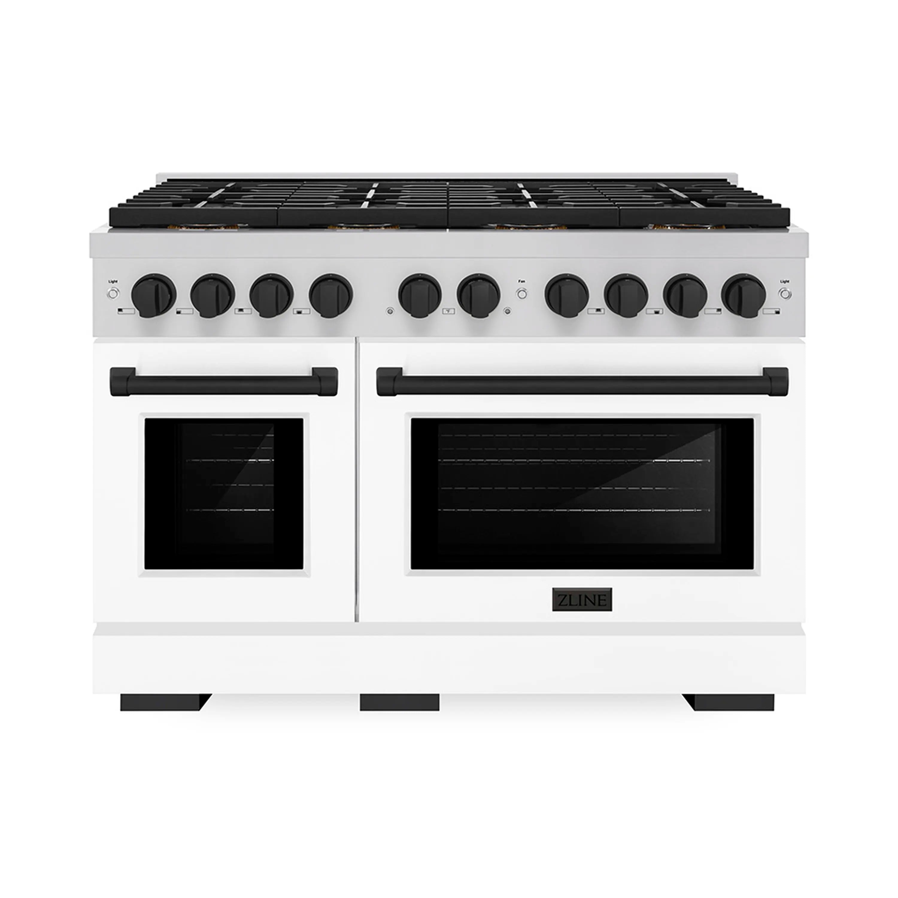 ZLINE Autograph Edition 48-Inch 6.7 cu. ft. Paramount Dual Fuel Range with 8 Burner DuoPro鈩?Cooktop and Dual Ovens with White Matte Doors and Matte Black Accents (PSDRZ-WM-48-MB)