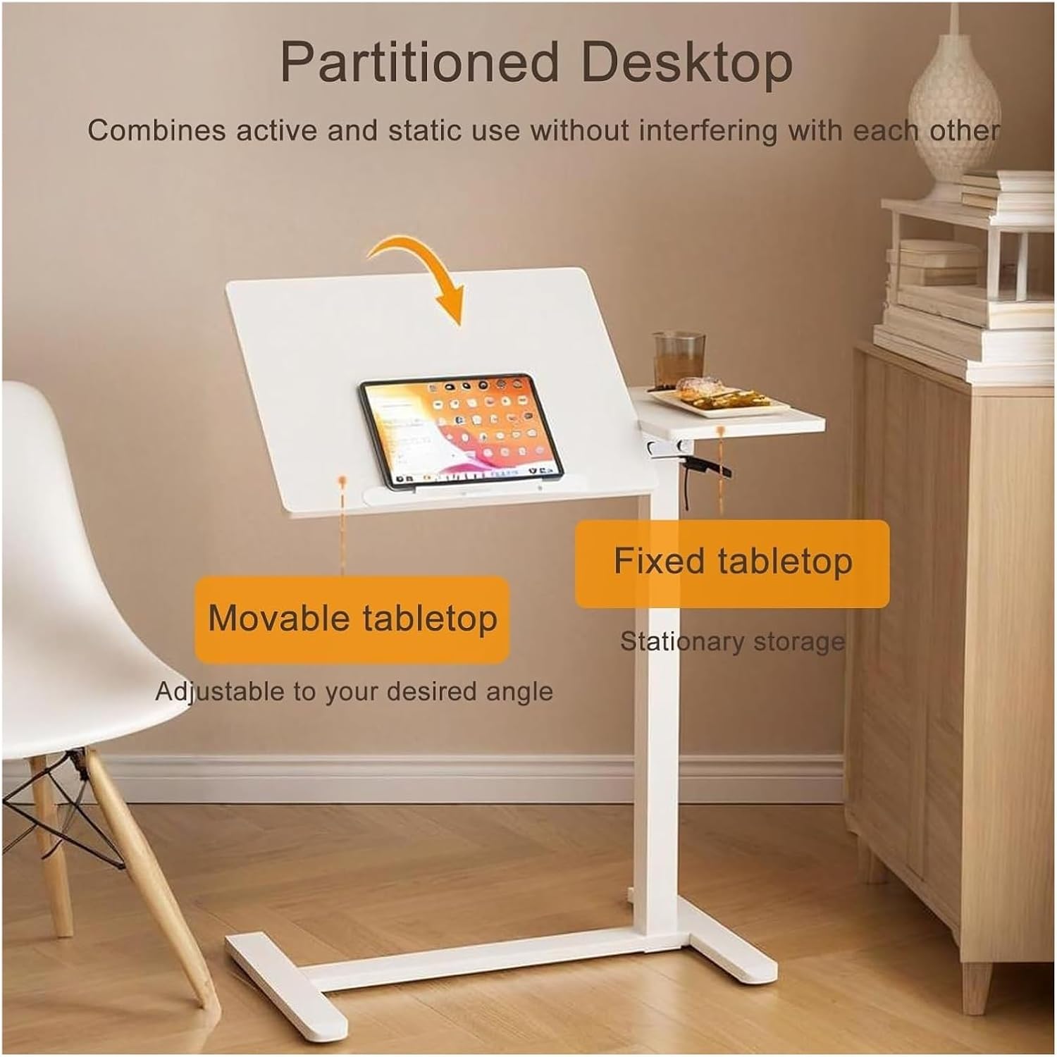 Overbed Desk,Overbed Table with Wheels, with 360° Wheels Queen Size Mobile with Heavy Duty Metal Leg for Hospital and Home Use(White2)(White1)