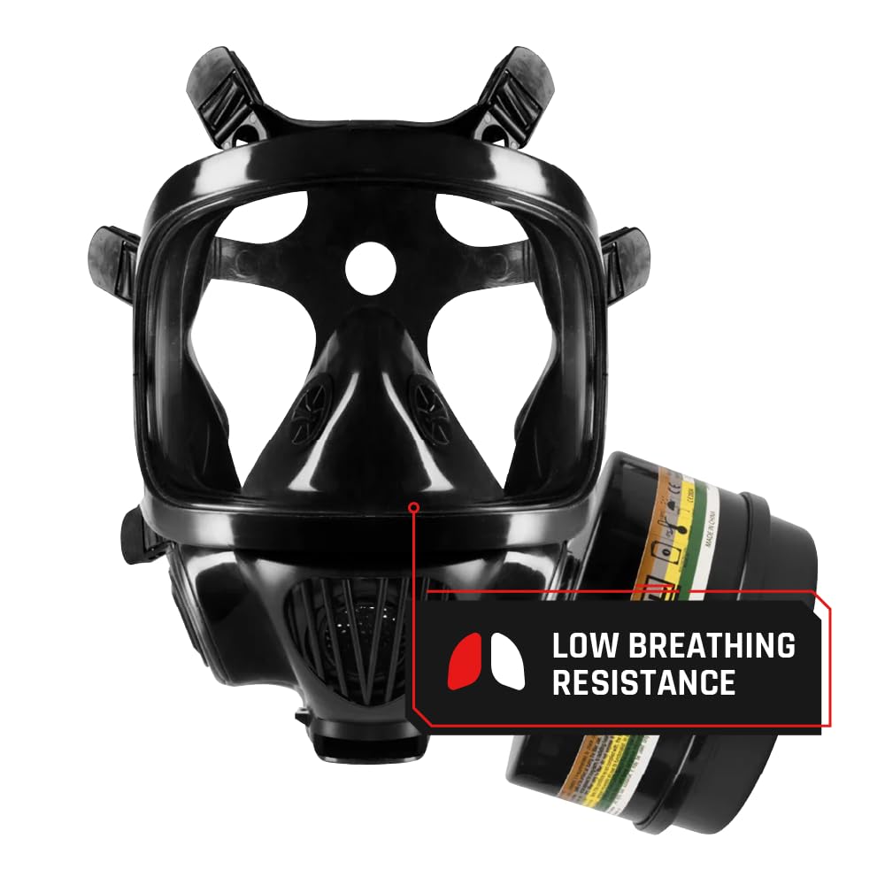 Parcil Distribution CS-100 Military Gas Mask - Class 3 - Survival, Nuclear, & Chemical Respirator Masks - 6-Point Harness & Dual 40mm NATO