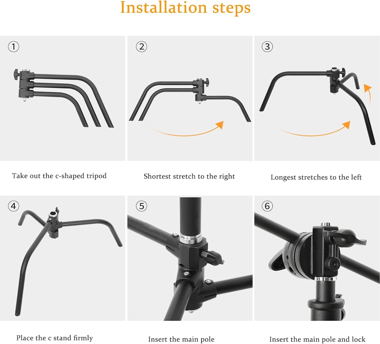 LOMTAP C Stand Light Stand Stainless Metal Photography Kit - Heavy Duty 6.8ft/210cm Vertical Pole, 2.8ft/87cm Boom Arm, Adjustable Base, Water Sandbag, 2 Grip Heads, 3 Clips for Softbox, Reflector