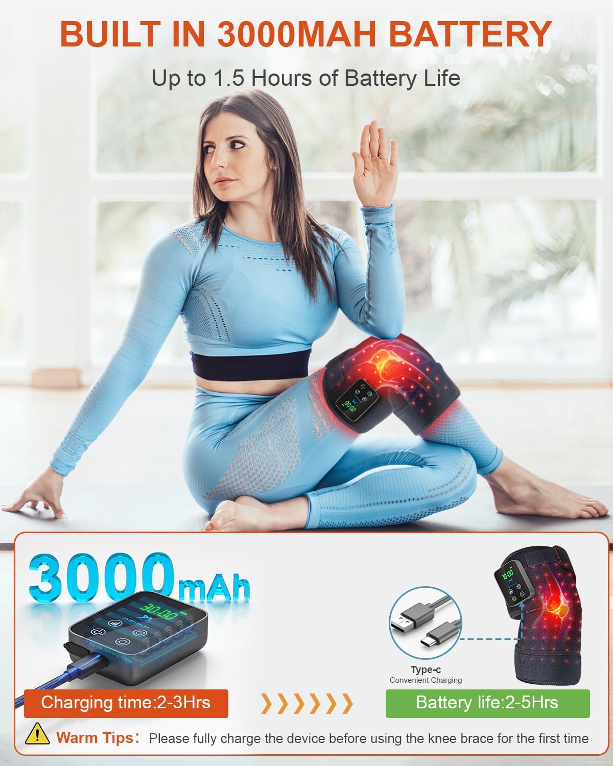 Red Light Therapy Knee Brace Wireless Rechargeable with Pulse & Heating Modes, 660nm & 850nm Near-Infrared Light for Knee, Elbows & Shoulders Ideal for Elderly & Athletes FSA HSA Eligible