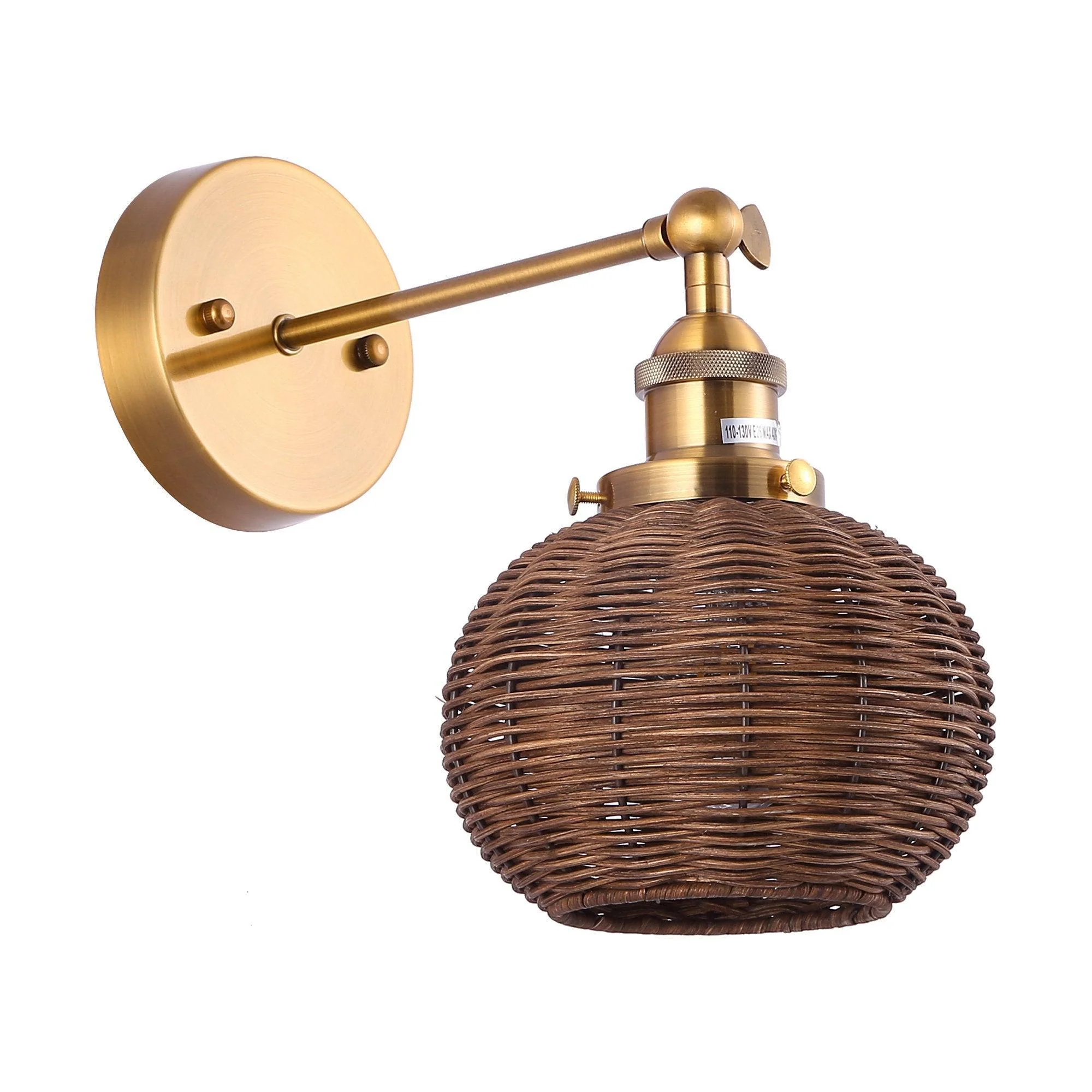 Parrot Uncle 1-Light Traditional Rattan Golden Wall Sconce Light