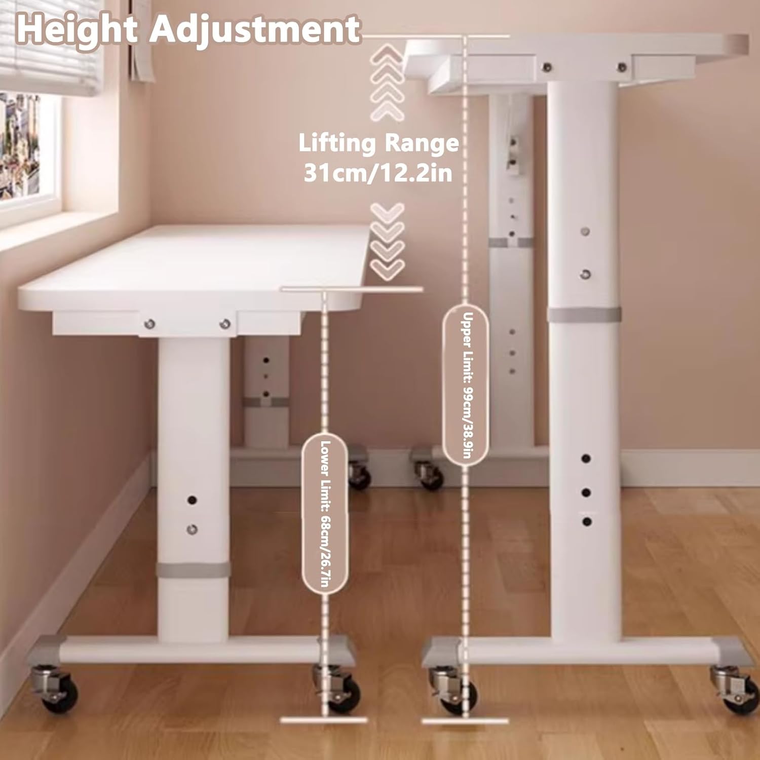 Overbed Table with Swivel Wheels, Bedside Over The Bed Table Adjustable Height, Standing Laptop Cart for Elderly, Hospital Patients, Home(210x60cm/82.6x23.6in)