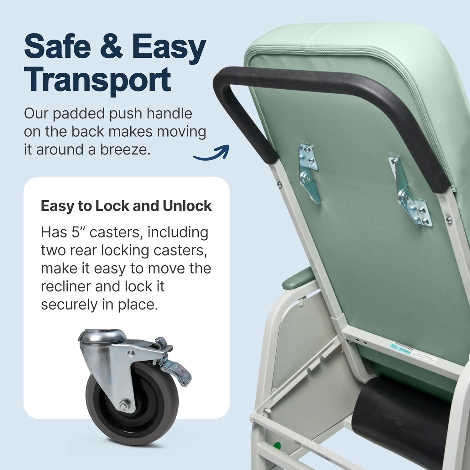 Lumex 3-Position Medical Recliner, Reclining Geri Chair with Wheels, Jade