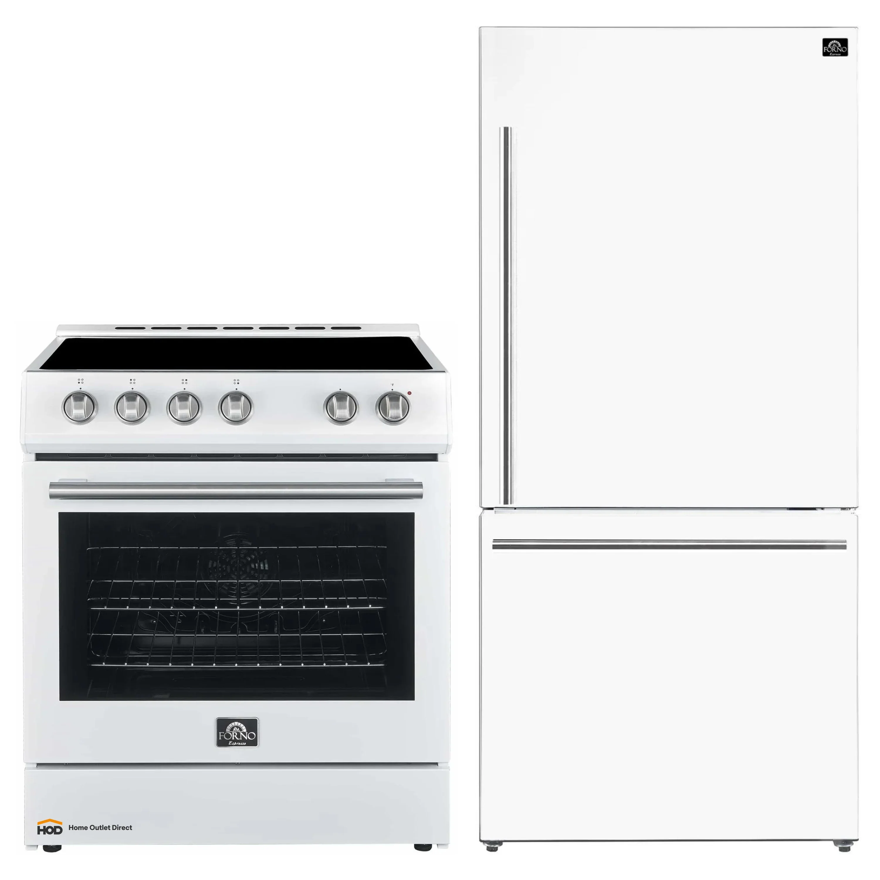 Forno Espresso 2-Piece Appliance Package - 30-Inch Electric Range with 5.0 Cu.Ft. Electric Oven and Refrigerator in White with Stainless Steel Trim