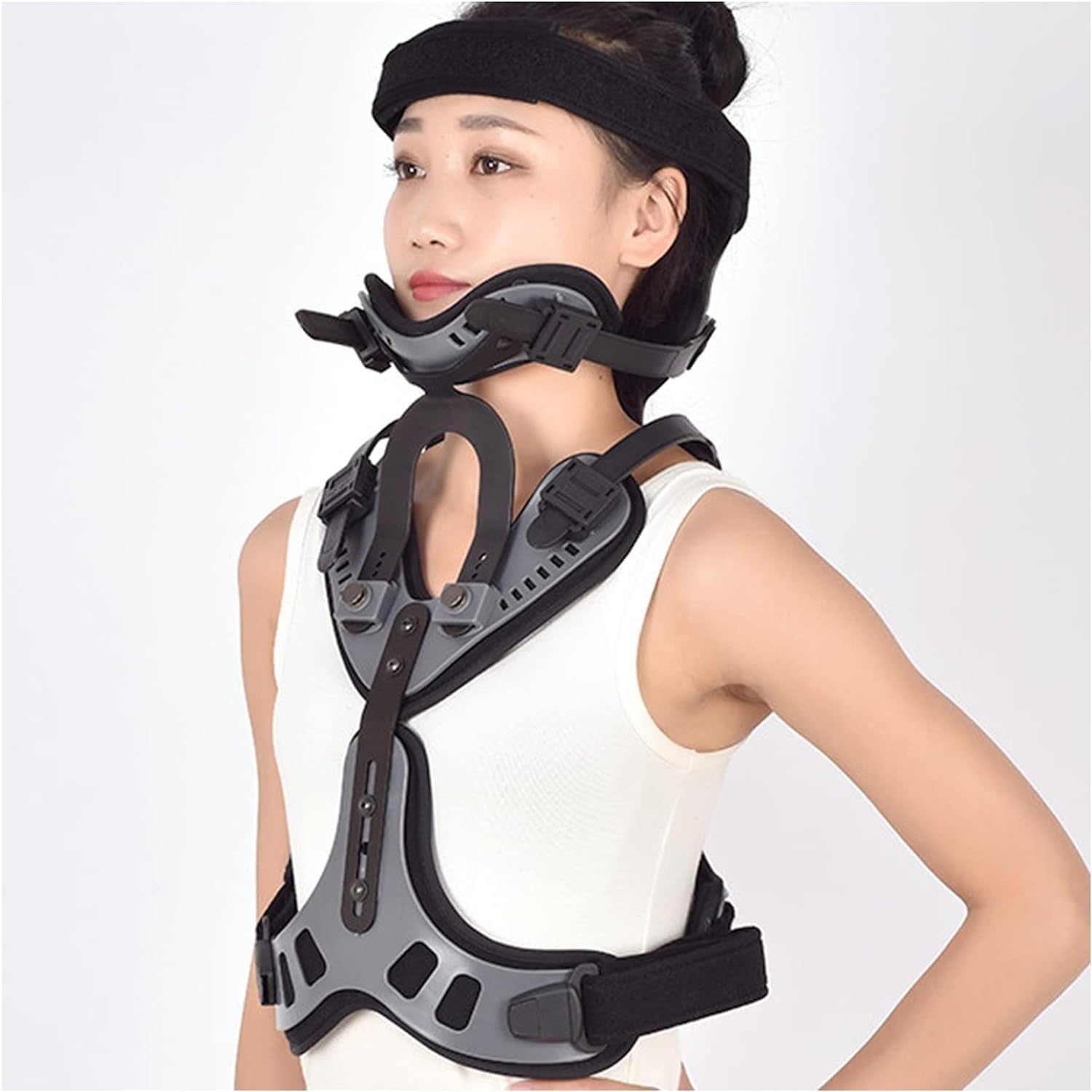 Cervical Thoracic Orthosis Lumbar Spine Orthosis Cervical Vertebra Rehabilitation Support Stabilizer Adjustable Head Neck Chest Corrector For Arthritis,Acute Pain,Surgery Fractures (Color : Black)