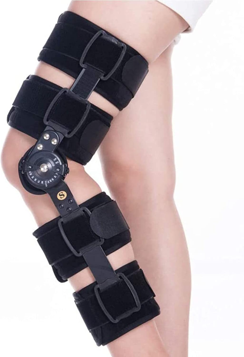 Universal Hinged Knee Brace, Knee Immobilizer Brace Post Orthopedic Injury Knee Immobilizer Brace Support Orthosis, Leg Stabilizer Post Injury Support (Black-Medium