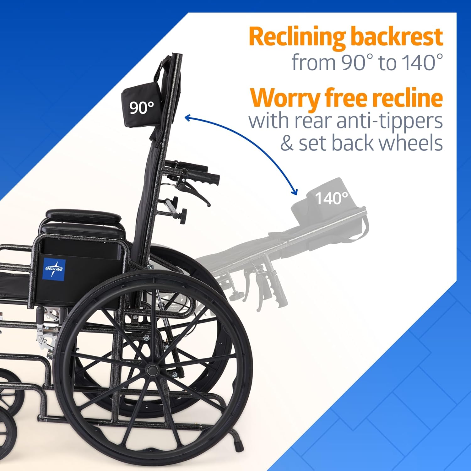 Medline Reclining Wheelchair, Desk-Length Arms and Elevating Leg Rests, 20