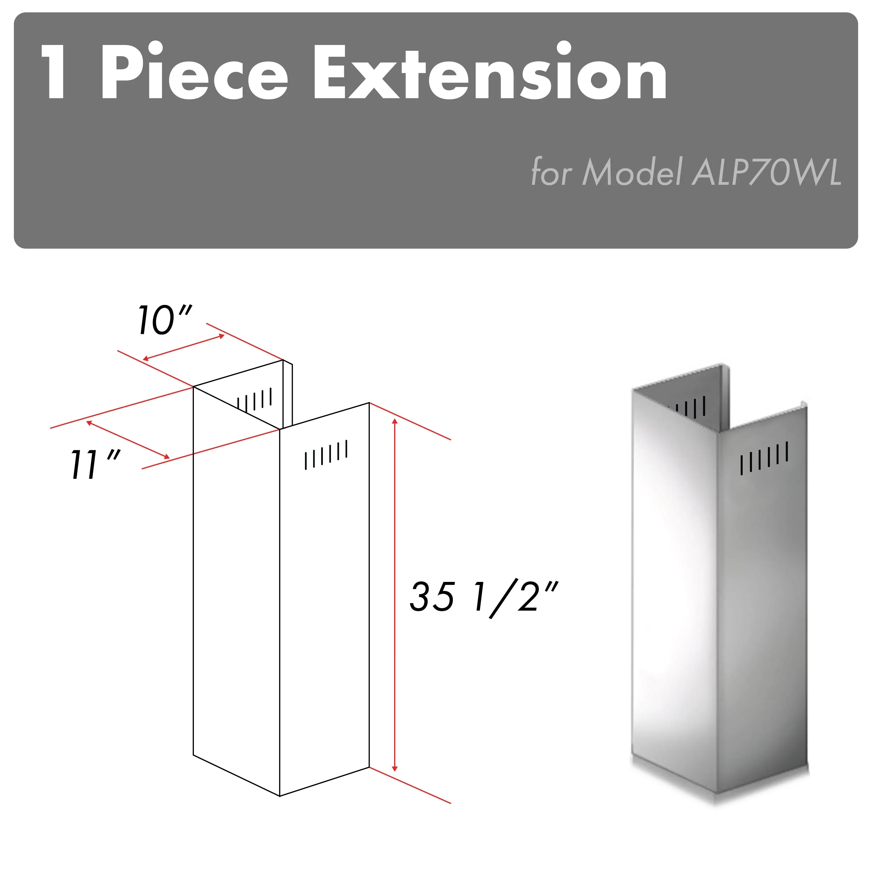 ZLINE 1-Piece 36-Inch Chimney Extension for 9 Ft. to 10 Ft. Ceiling in Stainless Steel (1PCEXT-ALP70WL)