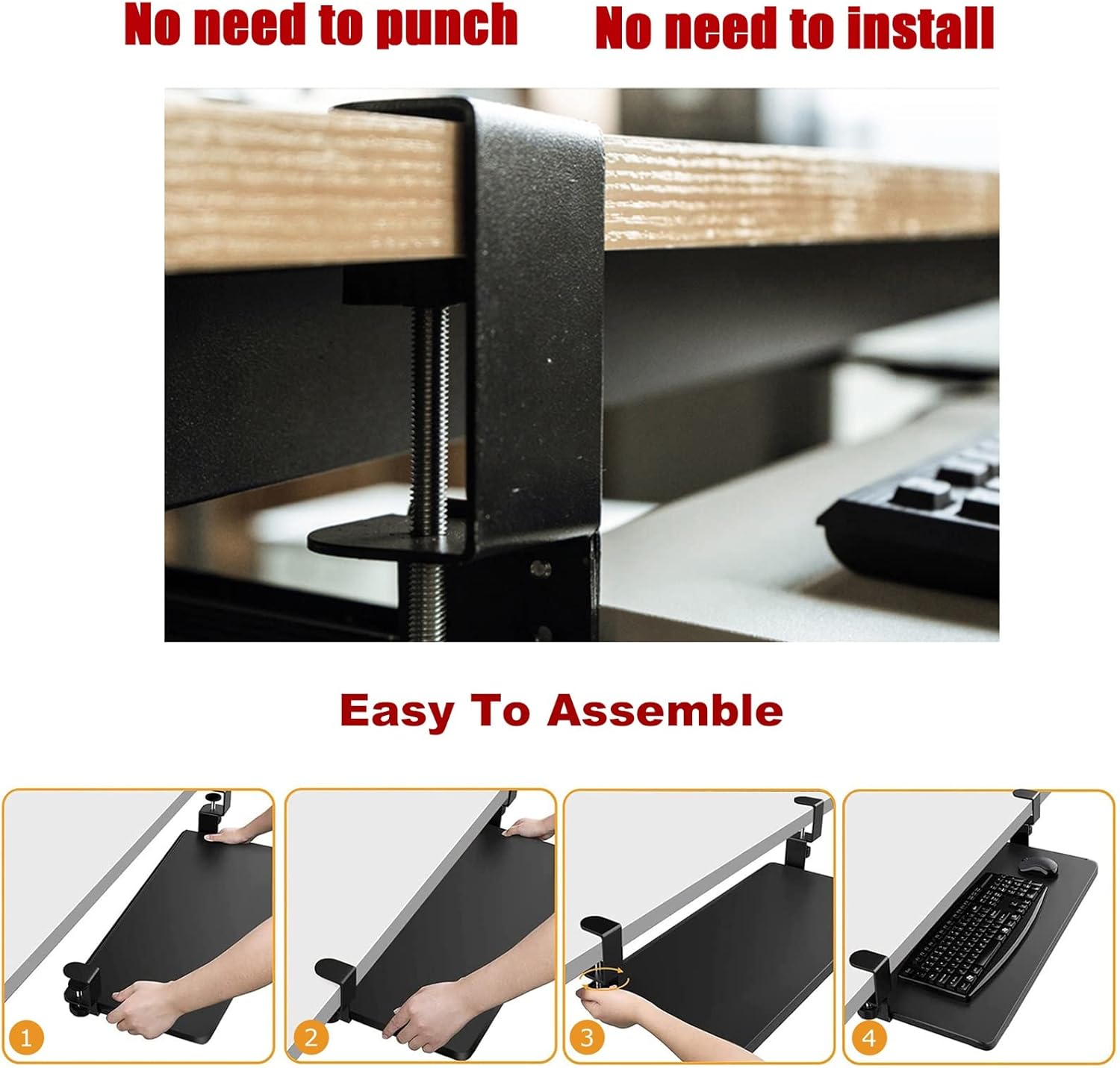 Ergonomics Under Desk Extender Tray - Clamp-On Keyboard and Mouses Tray, Easy to Install, 20kg Load, Adjustable Keyboard Drawer, Computer Elbow Arm Support, Armrest Shelf,A-Teak