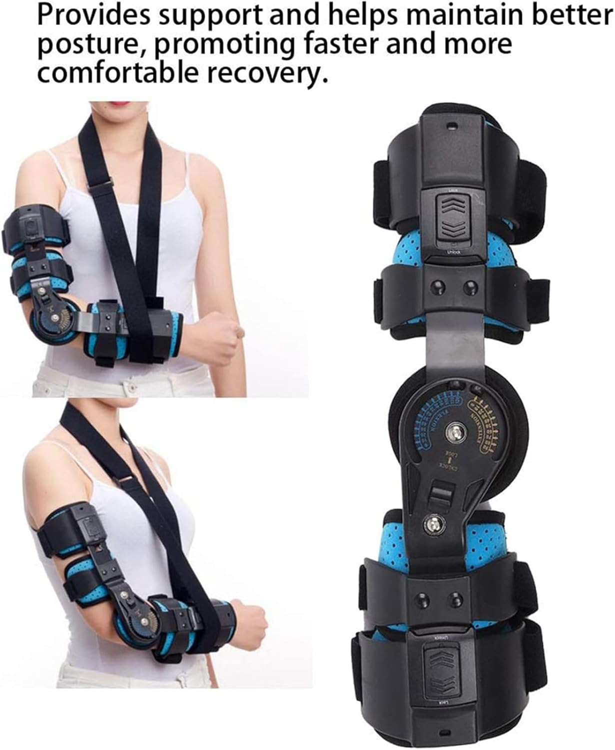 Adjustable Hinged ROM Elbow Brace, Post Op Elbow Brace Stabilizer Splint Arm Injury Recovery Support After Surgery,Right