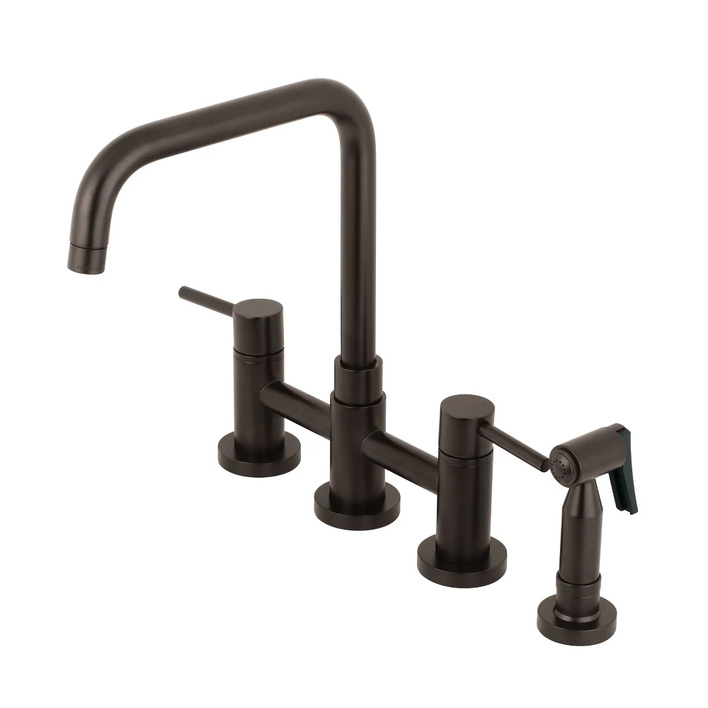Kingston Brass Concord Bridge Kitchen Faucet with Brass Side Sprayer, Oil Rubbed Bronze (KS8285DLBS)