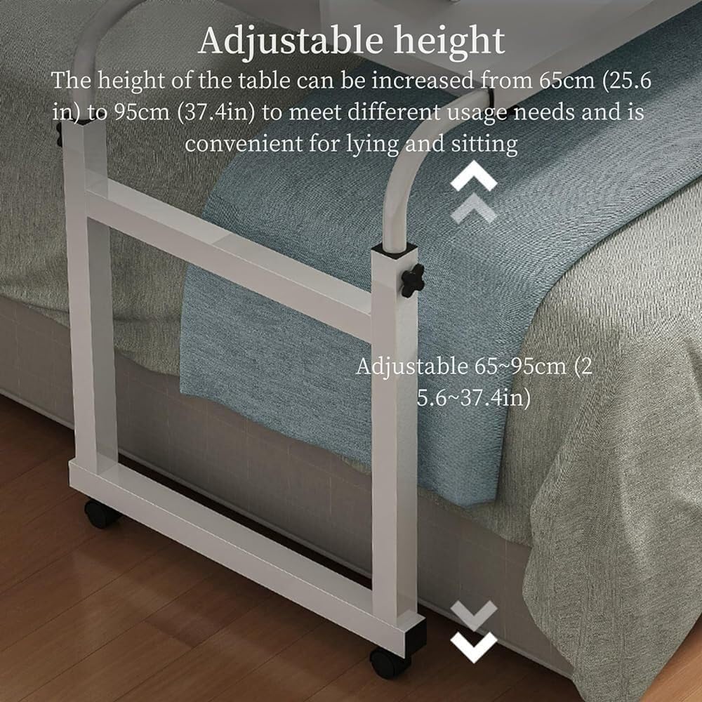 Overbed Table with Wheels Computer Desk Height Adjustable Standing Workstation Food Tray Desk Rolling Medical Table for Twin/Full/Queen/King Size Bed Frame(Black)