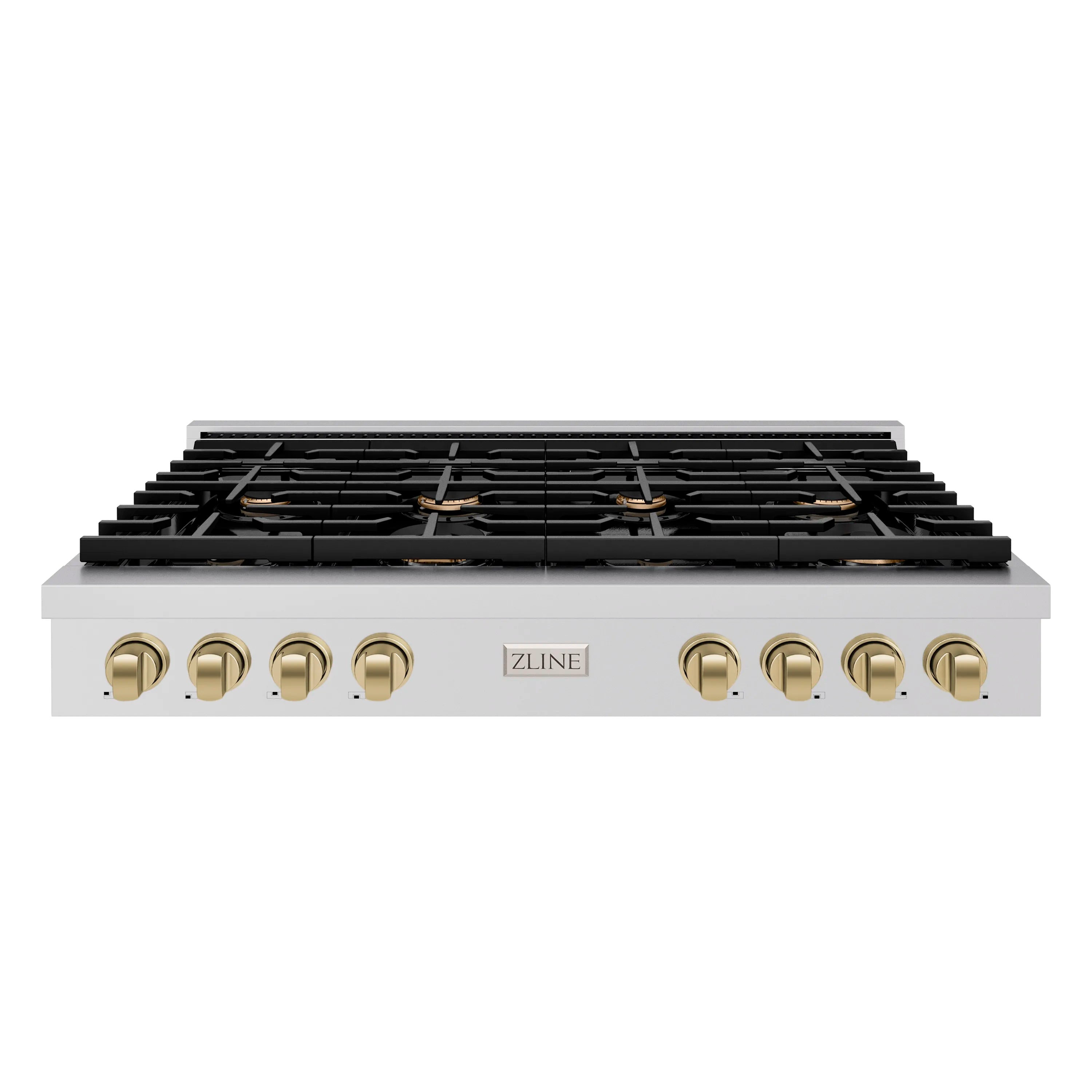 ZLINE Autograph Edition 48-Inch Paramount Gas Rangetop with 8 Burners and Porcelain Cooktop in Stainless Steel with Champagne Bronze Accents (SRTZ-48-CB)