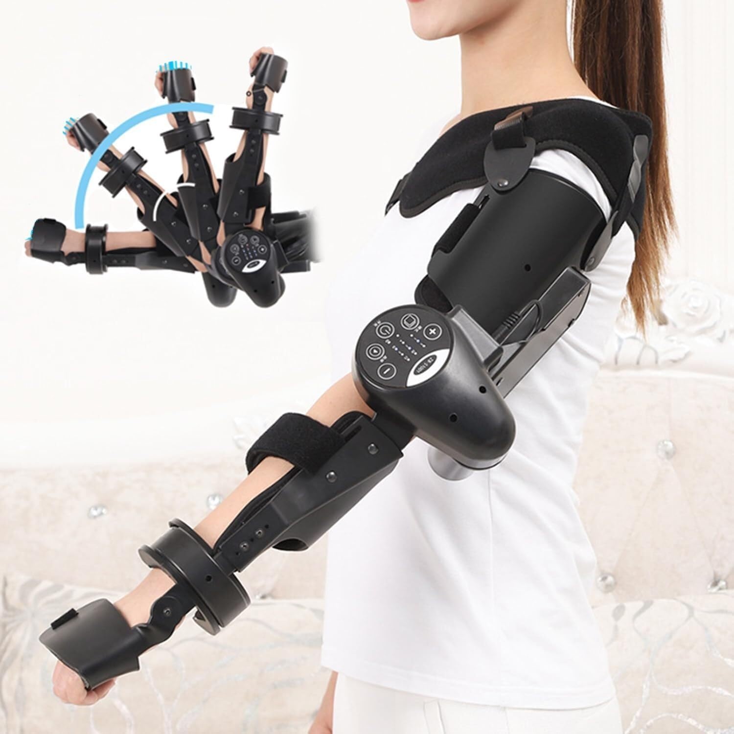 Elbow Joint Recovery Device, Stroke Rehabilitation arm Elbow Protector, Hemiplegia Robot Training Device, hinged Elbow Support arm Exerciser with Remote Control and Intelligent Timing(Left)