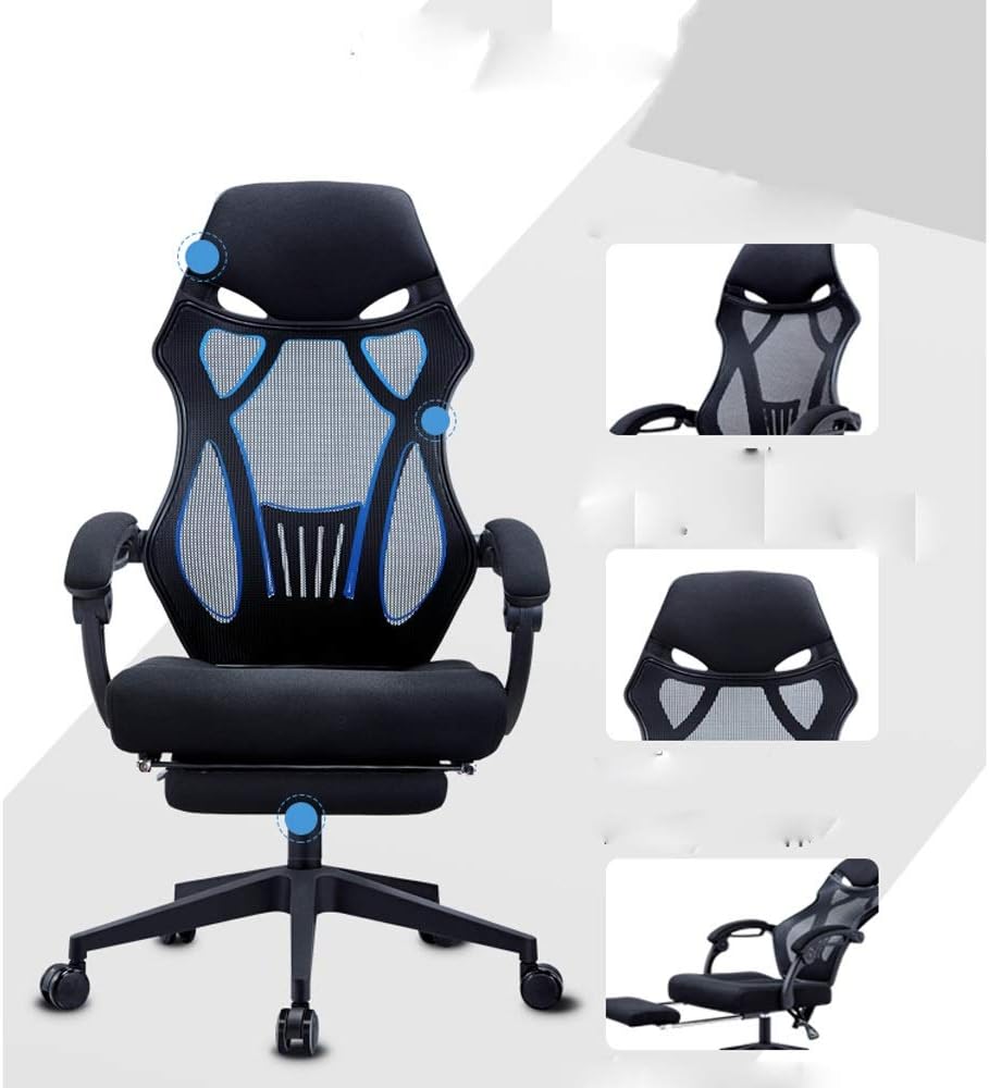 Gaming Chair, Office Chair Black Swivel Mesh Computer Ergonomic Chair High Back with Foldable Armrest Head Support Height Adjustable,E