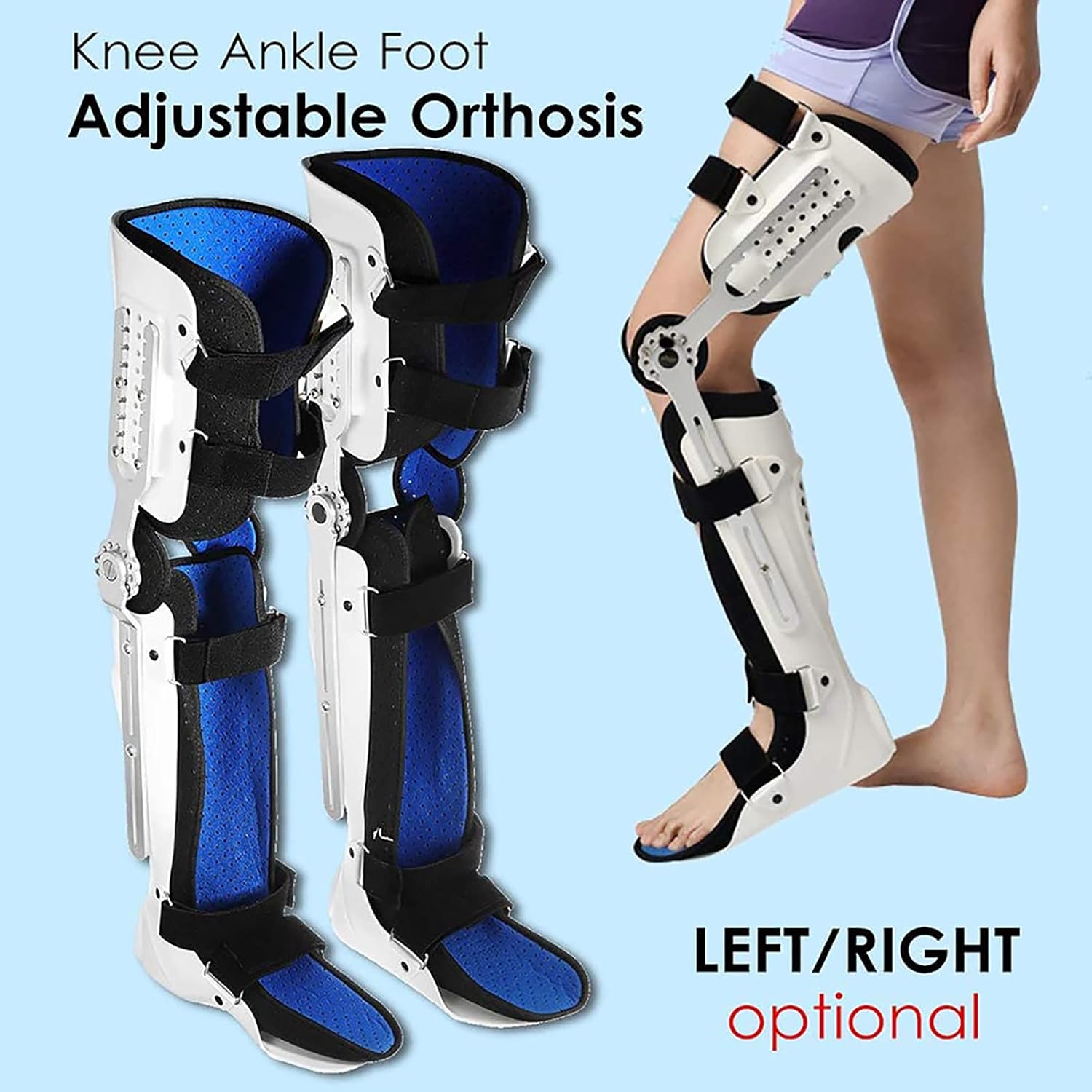 Hinged Knee Brace, Knee Orthosis Support Joint Stabilizer, Hinged Knee Brace Fracture Fixed Guard Splint Leg Protector, Fully Adjustable Calf Ankle Foot Fixed Bracket - Universal Size (Right)