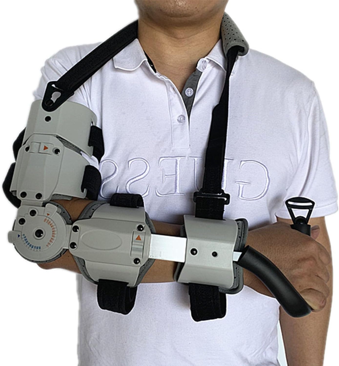 SFKLYU Hinged Elbow Brace with Strap Sling Adjustable Post Op Elbow Splint for Post Tendon Injury Surgery Pain Relief Recovery,Right