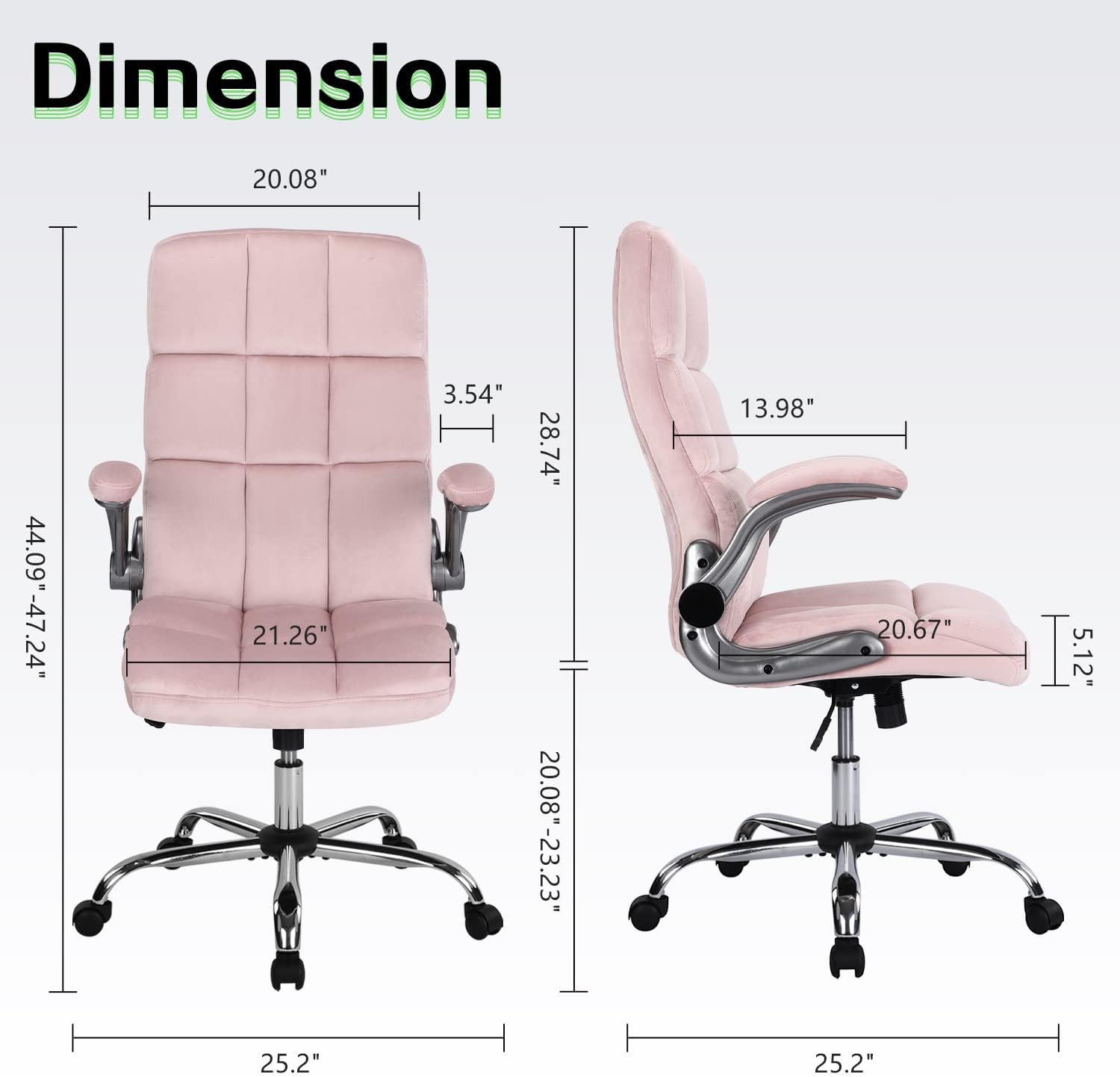 KCREAM Pink Office Chair Home Office Chair Ergonomic Executive Chair Frabic Computer Desk Chair, High Back Adjustable Tilt Angle and Flip up Arms and Thick Padding for Back Support