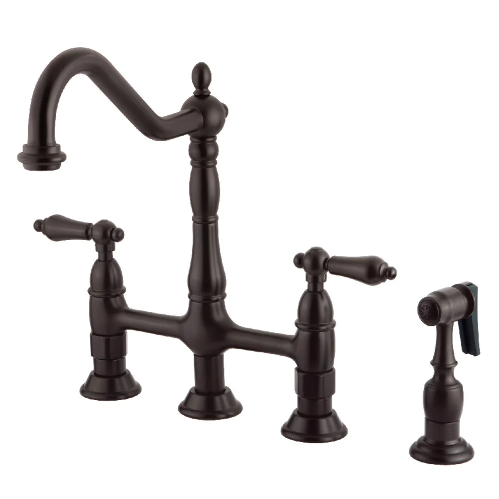 Kingston Brass Heritage Bridge Kitchen Faucet with Brass Side Sprayer, Oil Rubbed Bronze (KS1275ALBS)
