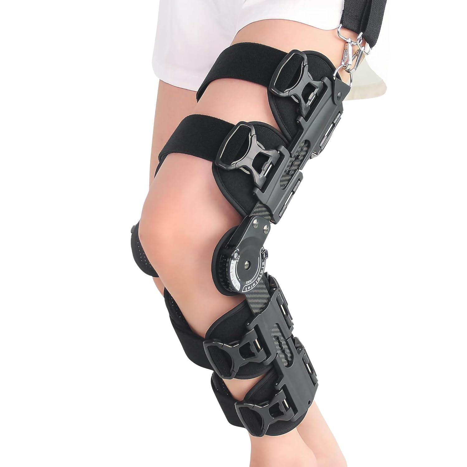 ROM Knee Brace with Shoulder Strap - Hinged Post OP Knee Brace Immobilizer Leg Braces Orthopedic Patella Knee Support Orthosis for ACL, PCL, MCL Injury, Meniscus Tear, Adjustable for Left and Right Leg