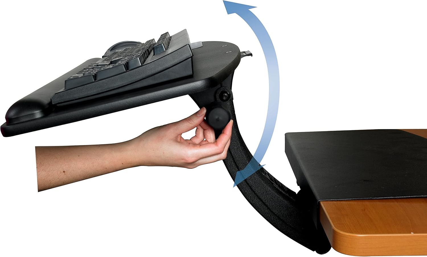 3M Sit/Stand Easy Adjust Keyboard Tray, 25.5 in. x 12 in. Wood Platform, 23 in. Track, Black, Wrist Rest and Mouse Pad