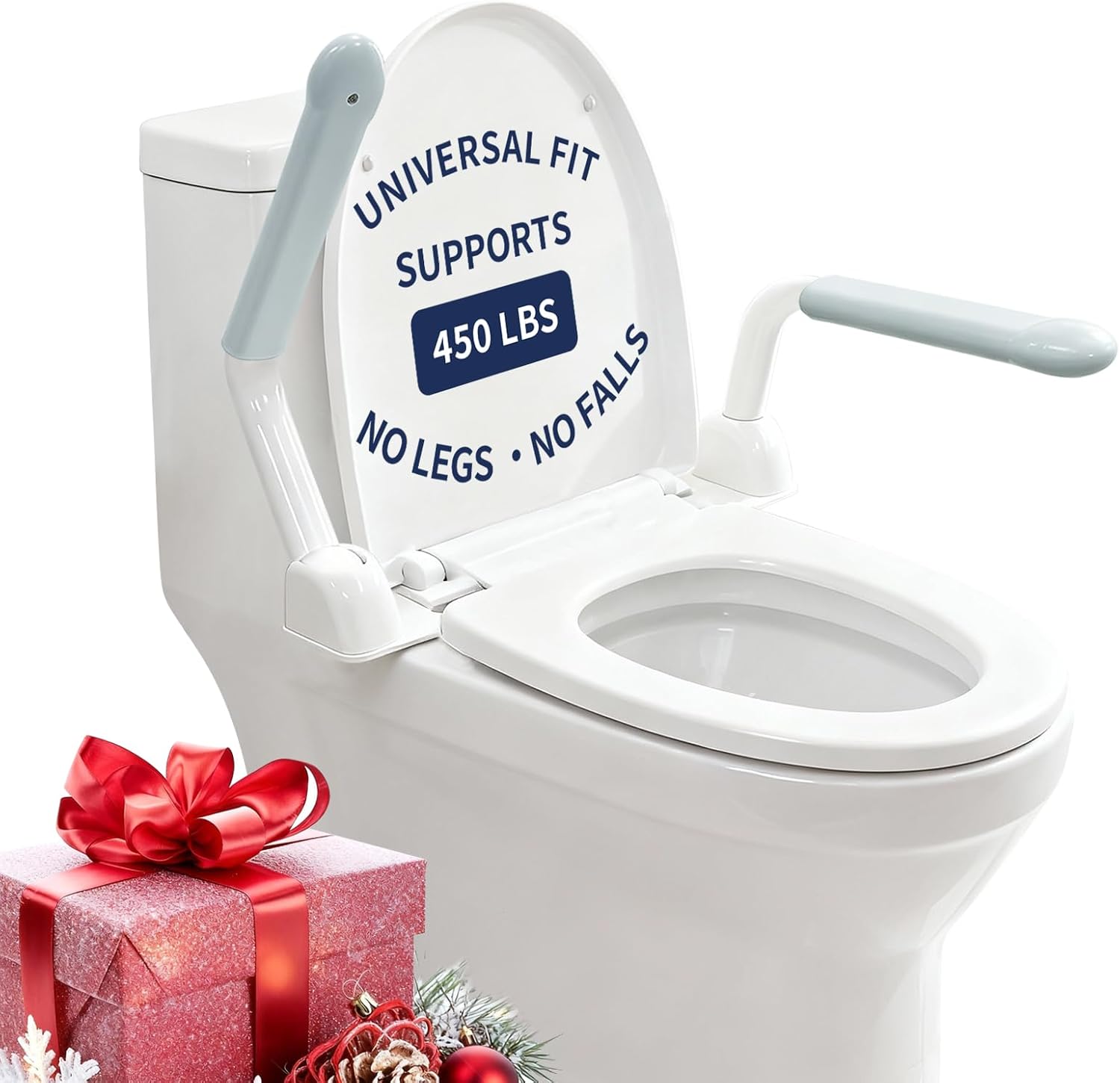 Toilet Safety Rails for Seniors with Flip-Up Armrests, Heavy Duty Toilet Support Rails with Rise-up Handle for Elderly, Disabled, Handicapped, Pregnant or Mobility Assistance, Fits Most Toilets