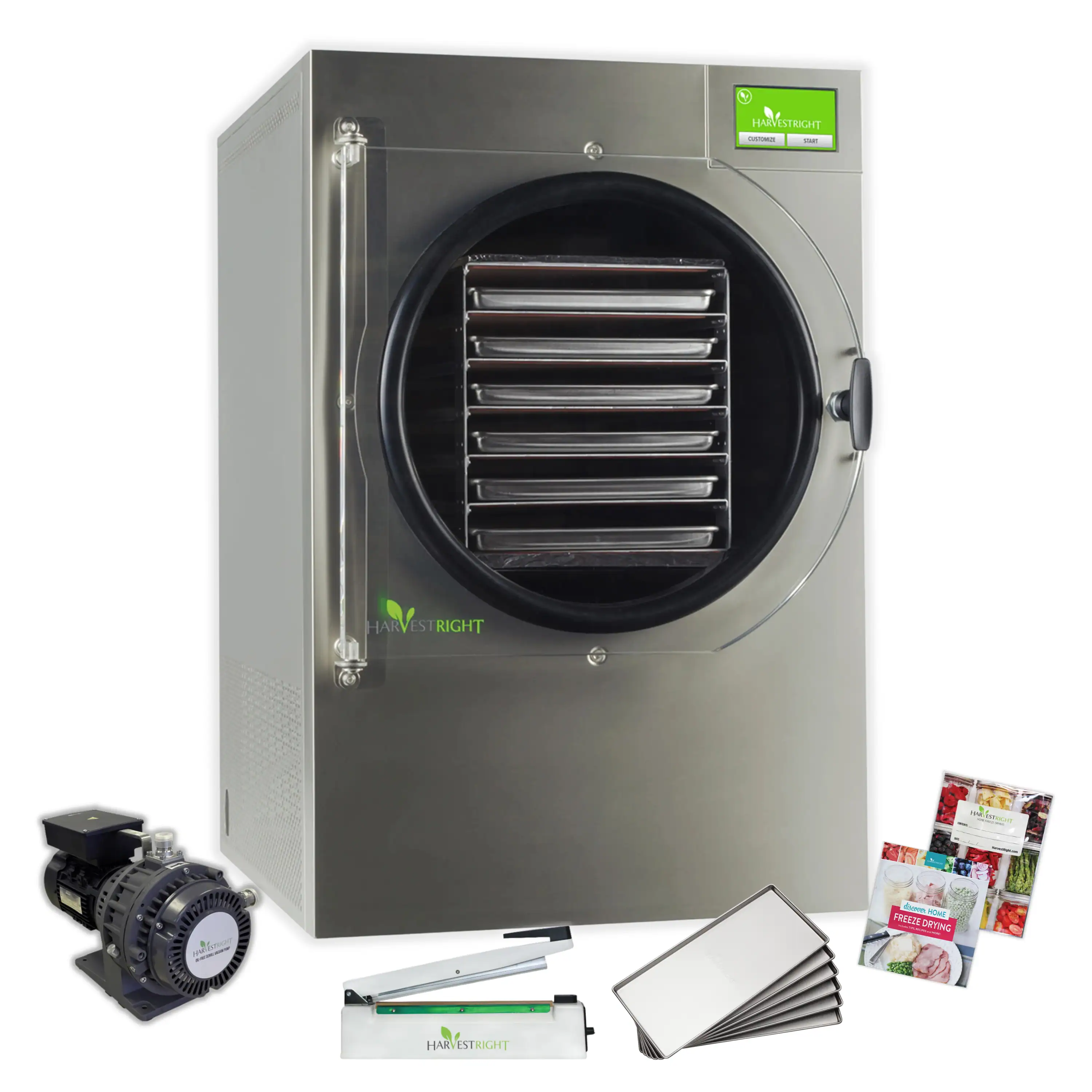 Harvest Right Home Freeze Dyer with Oil Free Pump, 6 Tray & Mylar Starter Kit in Stainless Steel, Large (N-HRFDLSS-PP, SP-GW11060)