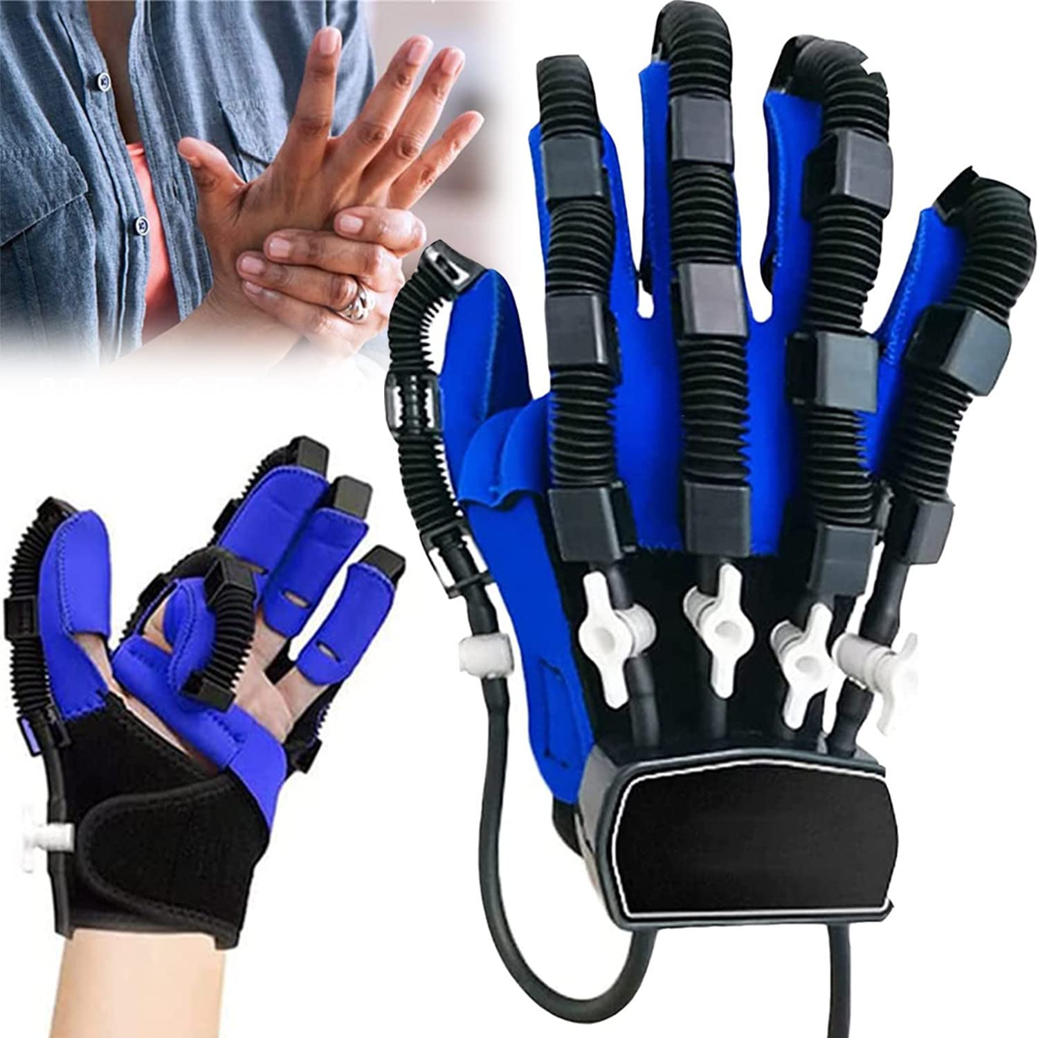 Rehabilitation Robot Gloves, Stroke Hemiplegia Finger Rehabilitation Trainer, for Hand Function Recovery, Hand Splint Assistive Gloves Finger Straightening Brace Guard, Ligh (Lefthand XL)