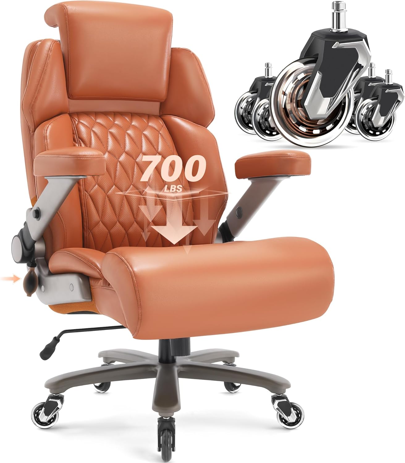 Big and Tall Office Chair 700lbs - Adjustable Headrest&Lumbar Support, 3D Flip Arms, Large Wheels &Heavy Duty Metal Base, Ergonomic High Back Computer Chair Desk Chair, Thick Padded Extra Wide Seat