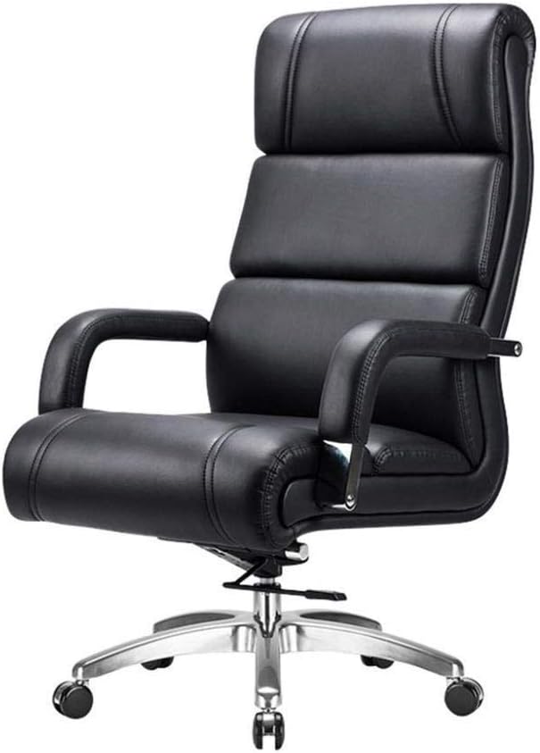 High Back Executive Leather Desk Computer Chair with Arms and Back Support Comfortable Recliner for Office (Black-One Size