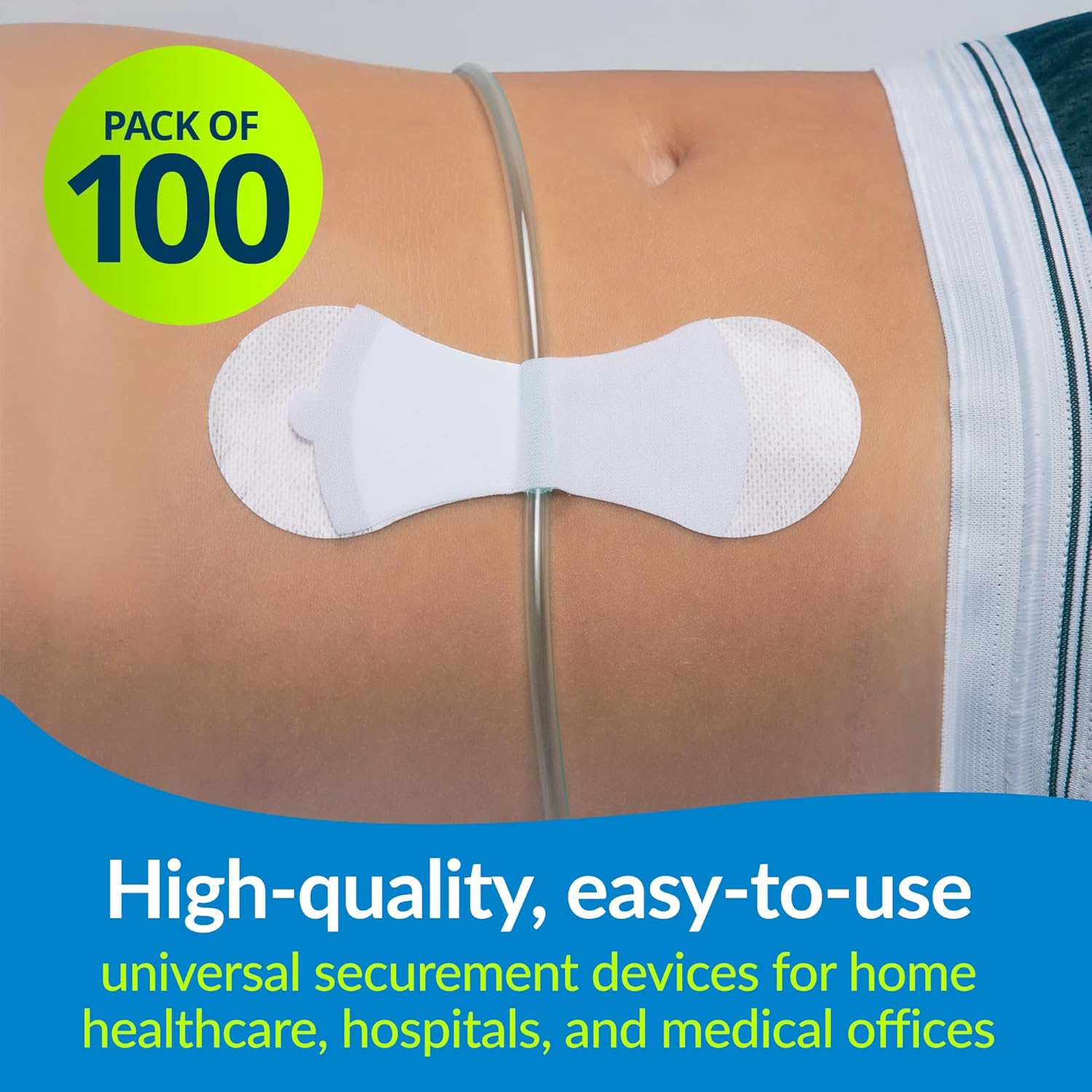 TIDI 3400L Grip-Lok Large Securement Device ― Pack of 100 ― Catheter Stabilization Device ― White ― Flexible Material ― Low-Profile Design for Comfort― Home Healthcare ― FSA Eligible Medical Supplies