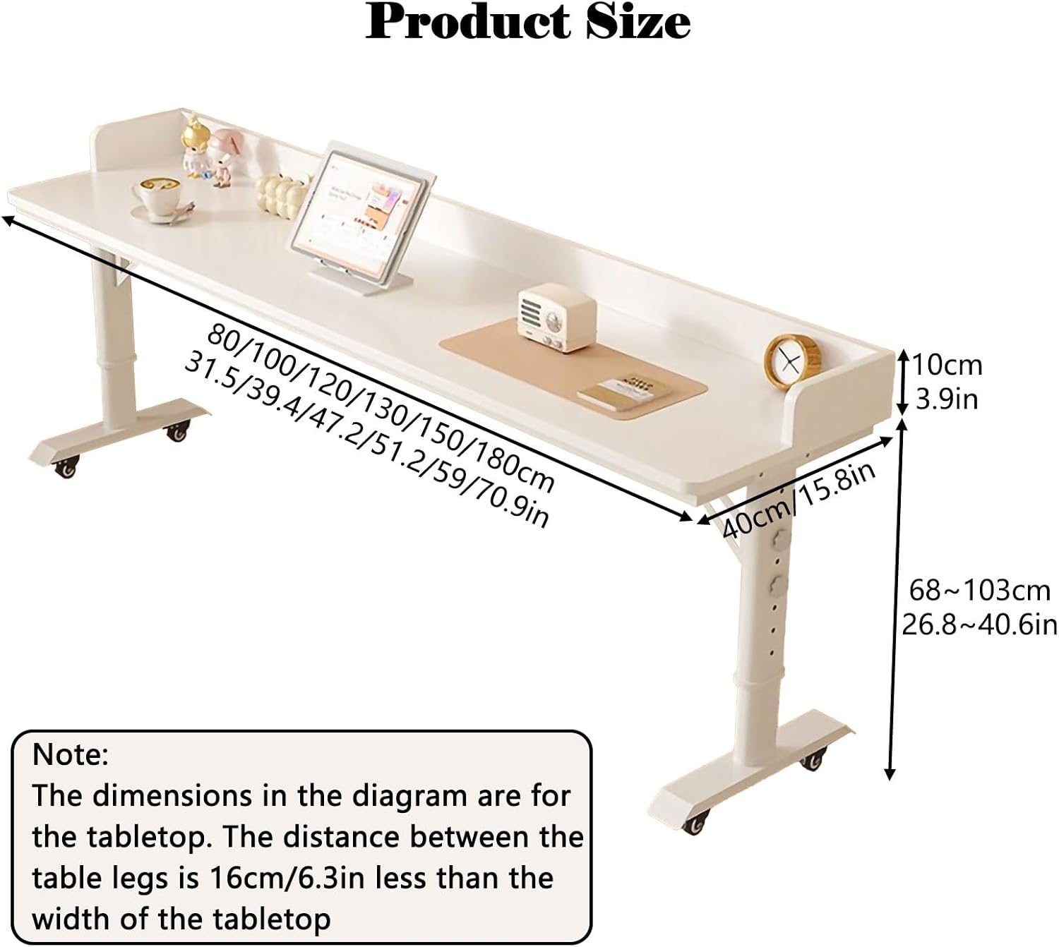 Over Bed Table with Wheels & Adjustable Height - Heavy Duty Metal Legs & Solid Wood Top Standing Laptop Cart, Rolling Overbed Desk for Hospital & Home Use(with Baffle-D,100cm/39.4in)