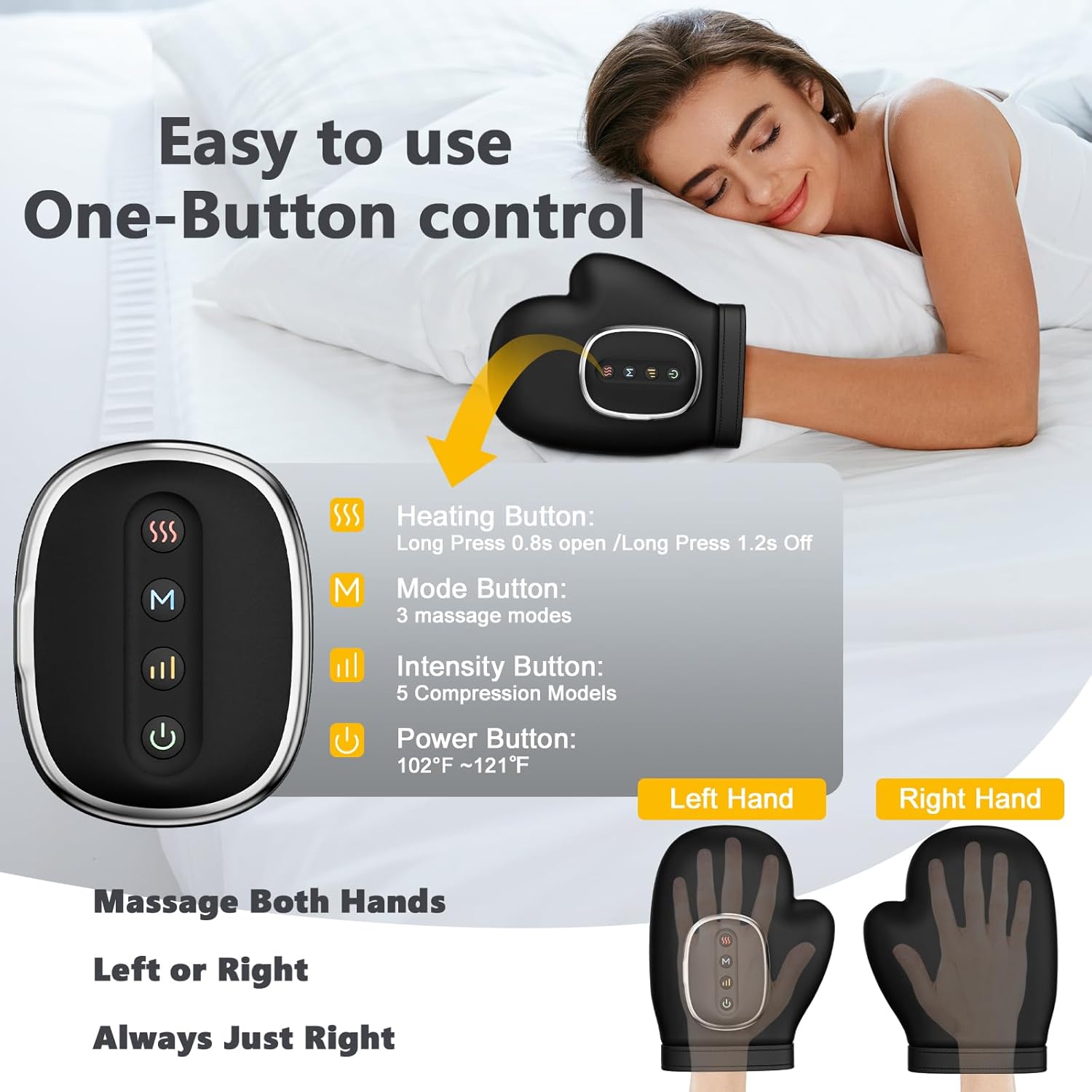 Hand Massager with Heat and Compression, Hand Massager with 3 Massages, 3 Temps (108°F ~ 121℉), 5 Strengths for Arthritis, Wrist & Carpal Tunnel Relief, Hand Massage, Gift for Women/Men (Black)