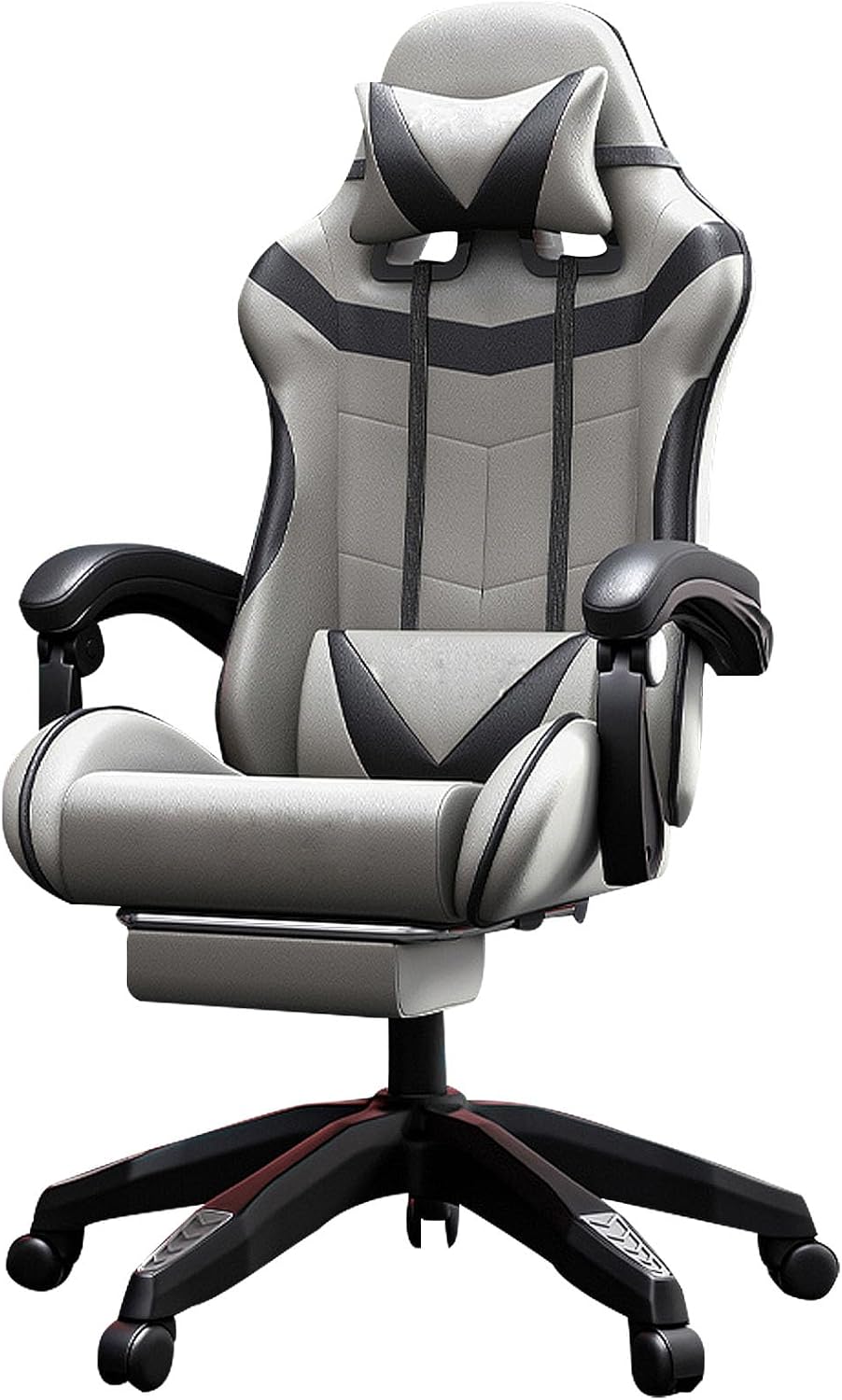Computer Desk Chair, Executive Chairs, Adjustable Desk Chair with Lumbar Support Armrest, 135° Tilt Function Swivel Pu Leather Task Gaming Chair for Home Office Work Stud,Grey