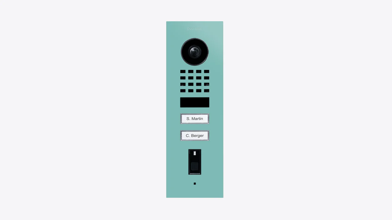 DoorBird D1102FV Fingerprint 50 Flush-Mount IP Video Door Station in Light Green, RAL 6027