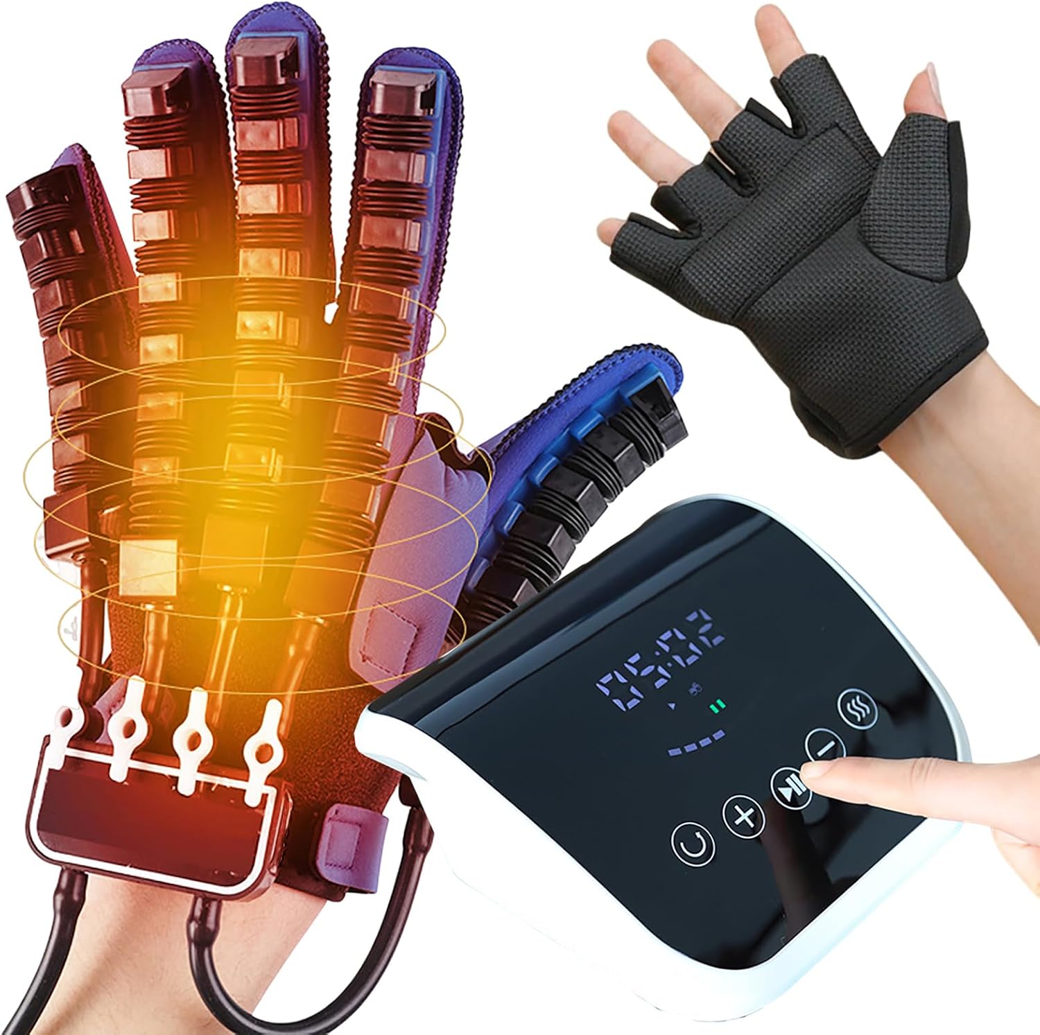 Heated Rehabilitation Robot Gloves for Stroke Recovery, Hand Strength Exercise, 4 Training Modes, 9-Speed Adjustable Force, Rechargeable Massage Finger Trainer
