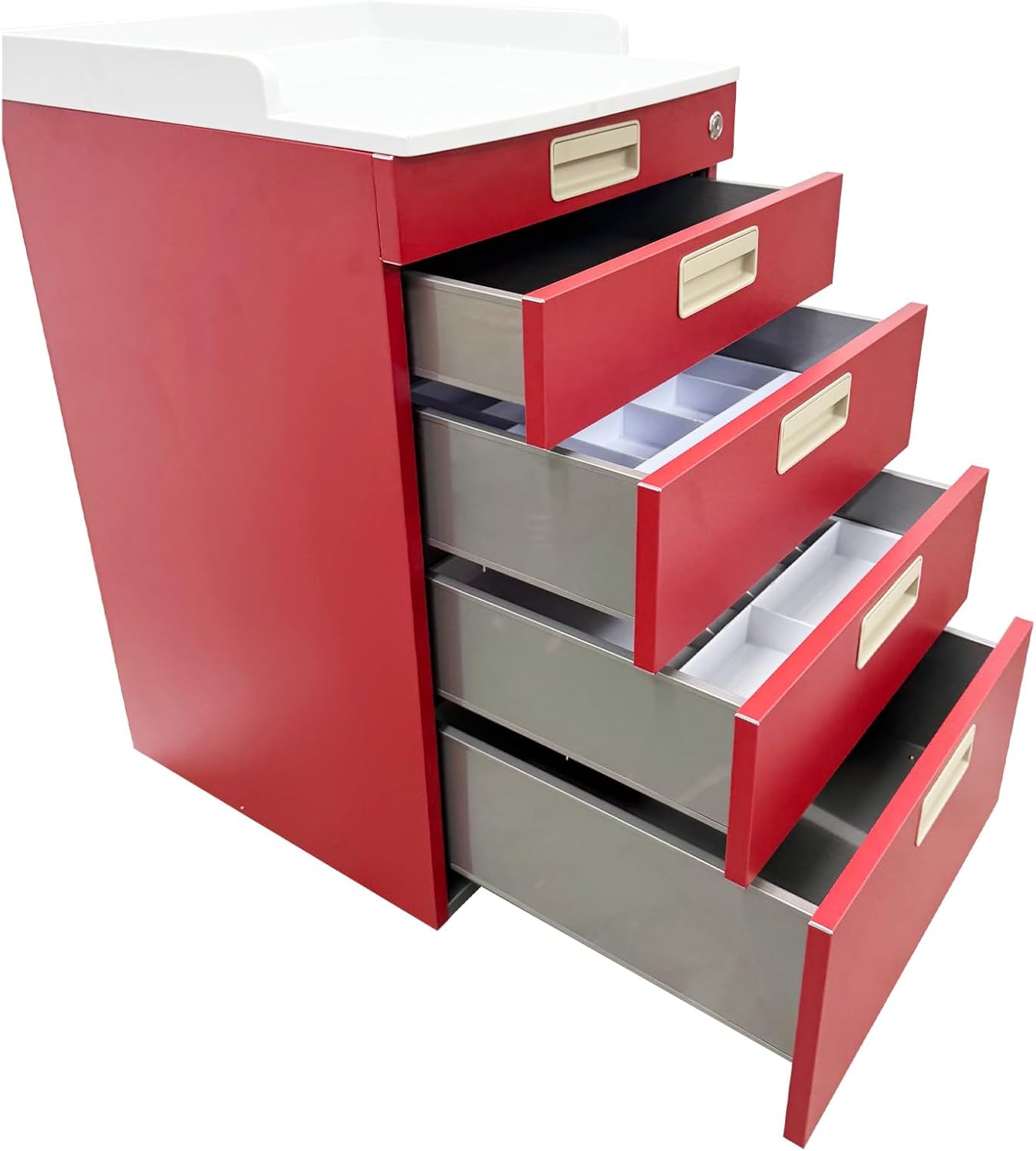 TECHTONGDA Medical Dental Assistant's Mobile Cabinet 4 Drawer Dental Utility Cart with 2 Partition Trays and Lock, Office Mobile Storage for Clinic Hospital Office School Home Use