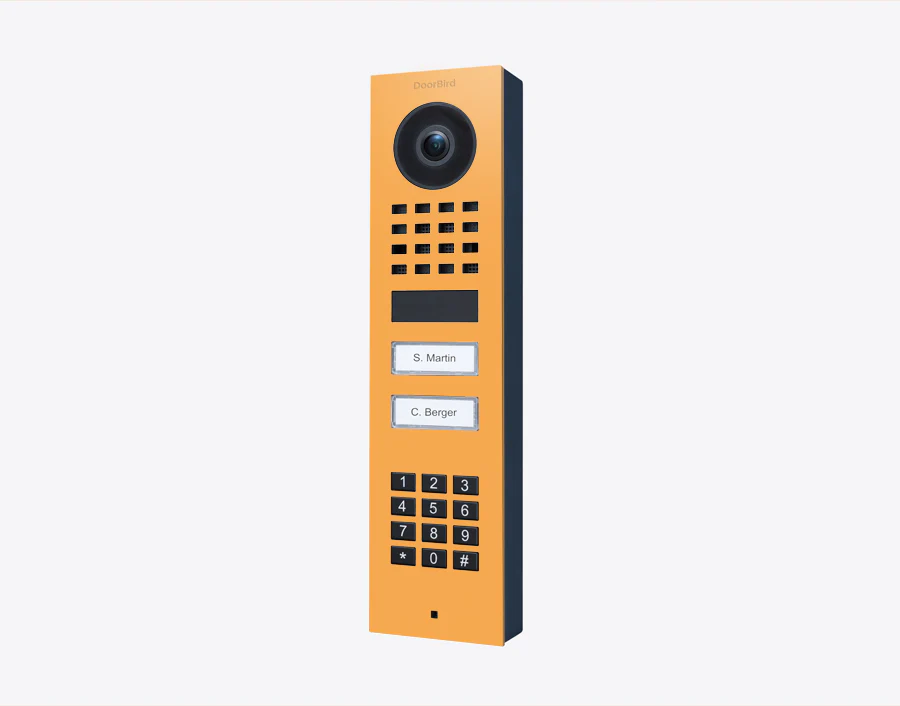 DoorBird D1102KV Surface Mount IP Video Door Station, 2 Call Button in Saffron Yellow, RAL 1017